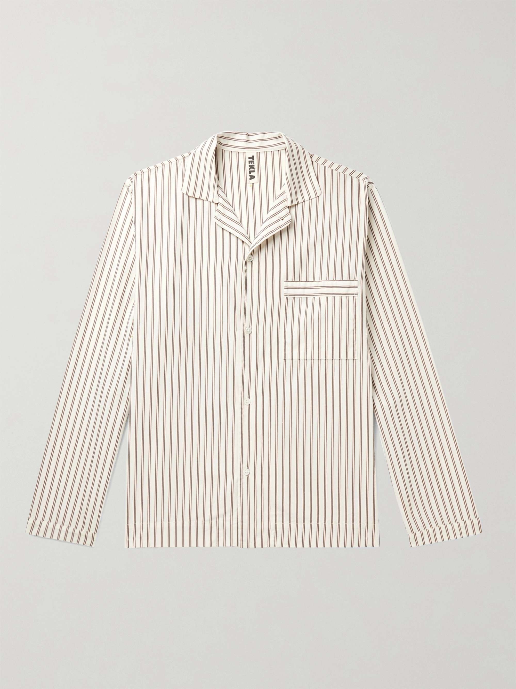 TEKLA Camp-Collar Striped Organic Cotton-Poplin Pyjama Shirt for Men | MR  PORTER