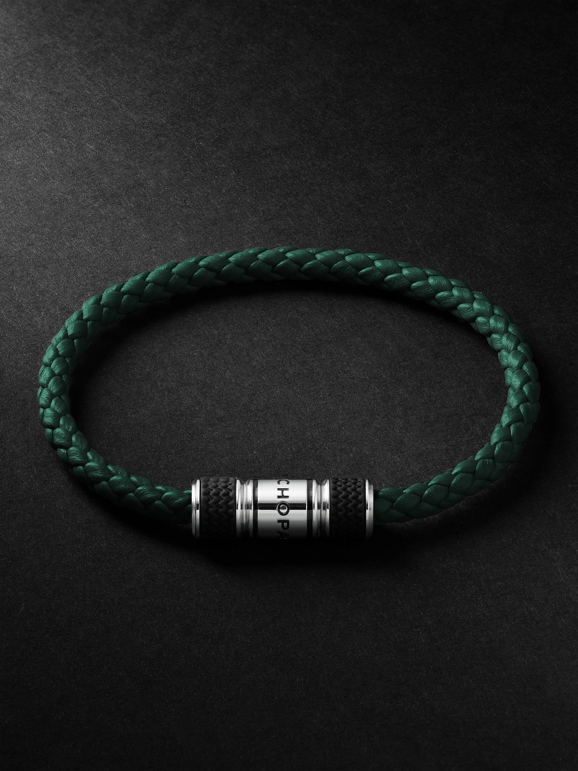 Chopard Classic Racing Woven Leather And Silver-tone Bracelet In Green