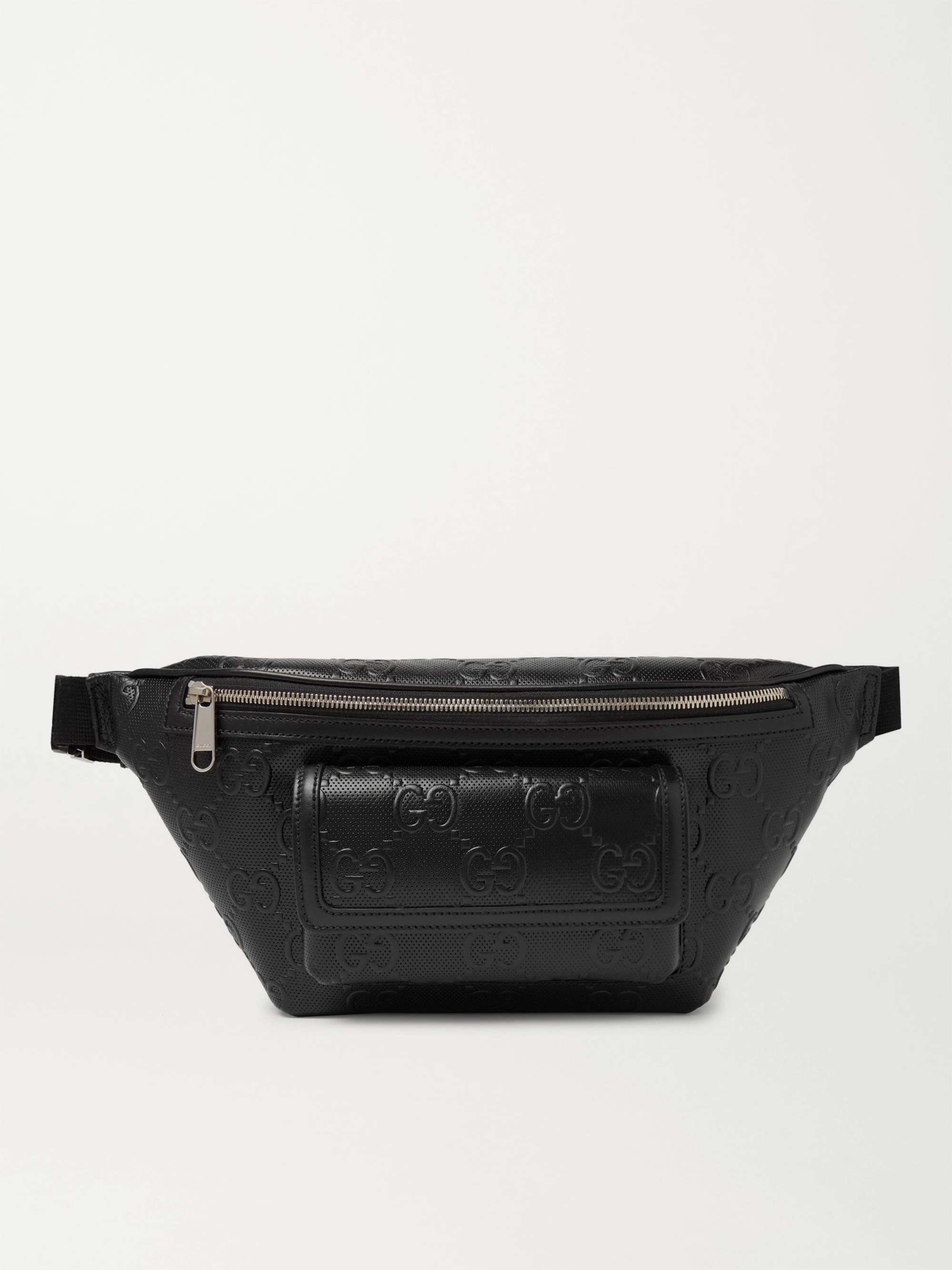 Black Logo-Embossed Perforated Leather Belt Bag | GUCCI | MR PORTER