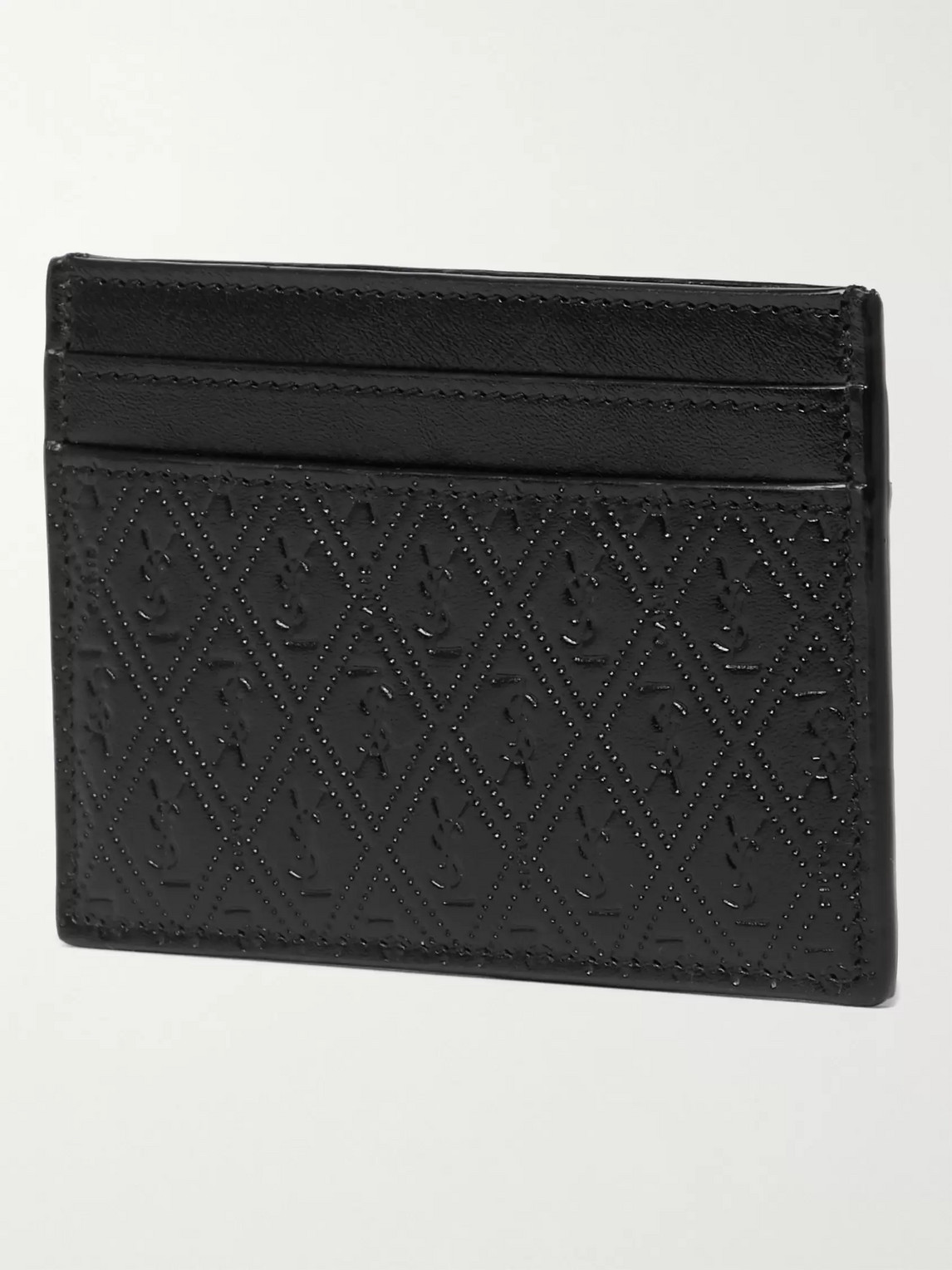 Shop Saint Laurent Logo-debossed Leather Cardholder In Black
