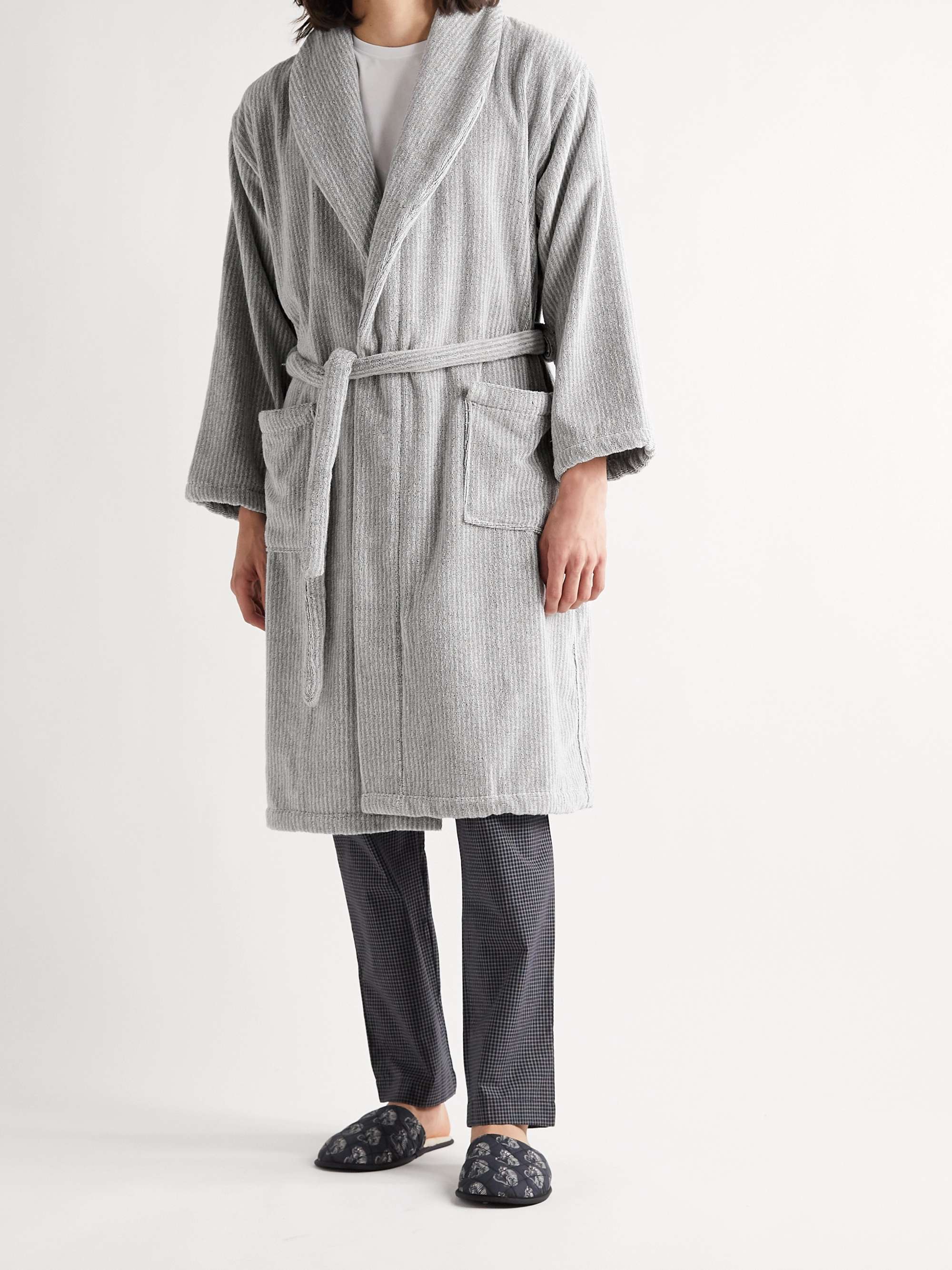 Gray Pinstriped Cotton-Terry Robe | CLEVERLY LAUNDRY | MR PORTER