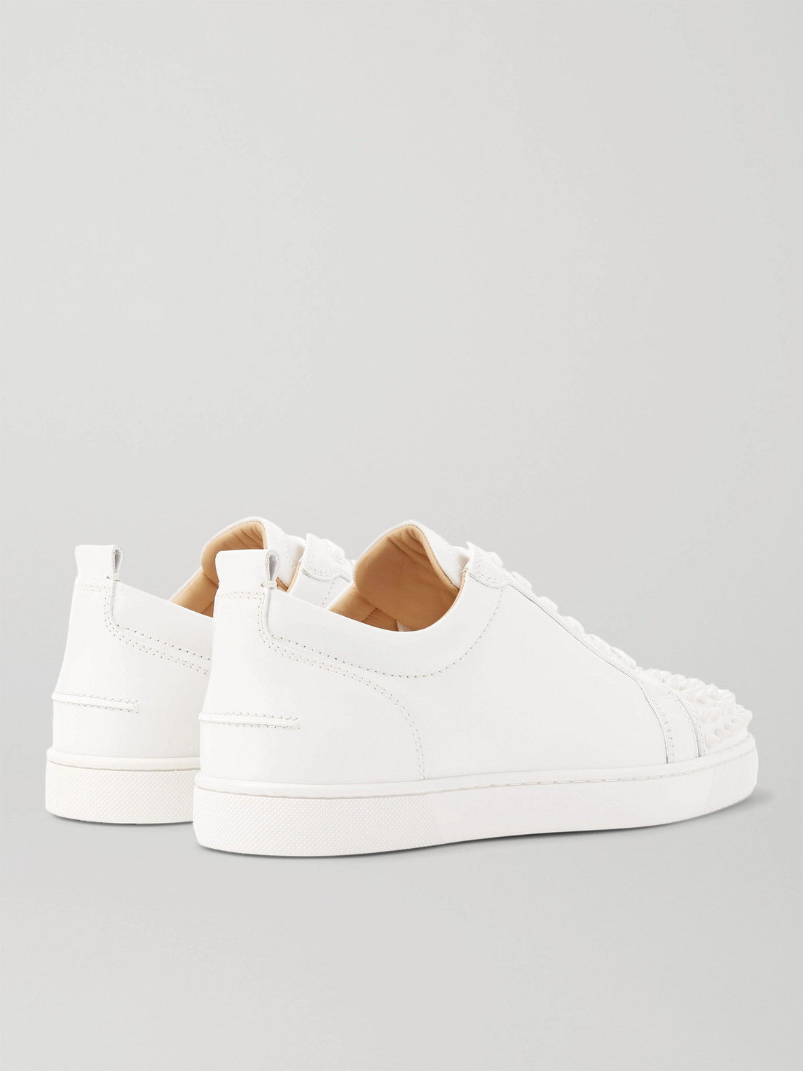 Shop Christian Louboutin Louis Junior Spikes Cap-toe Leather Sneakers In White