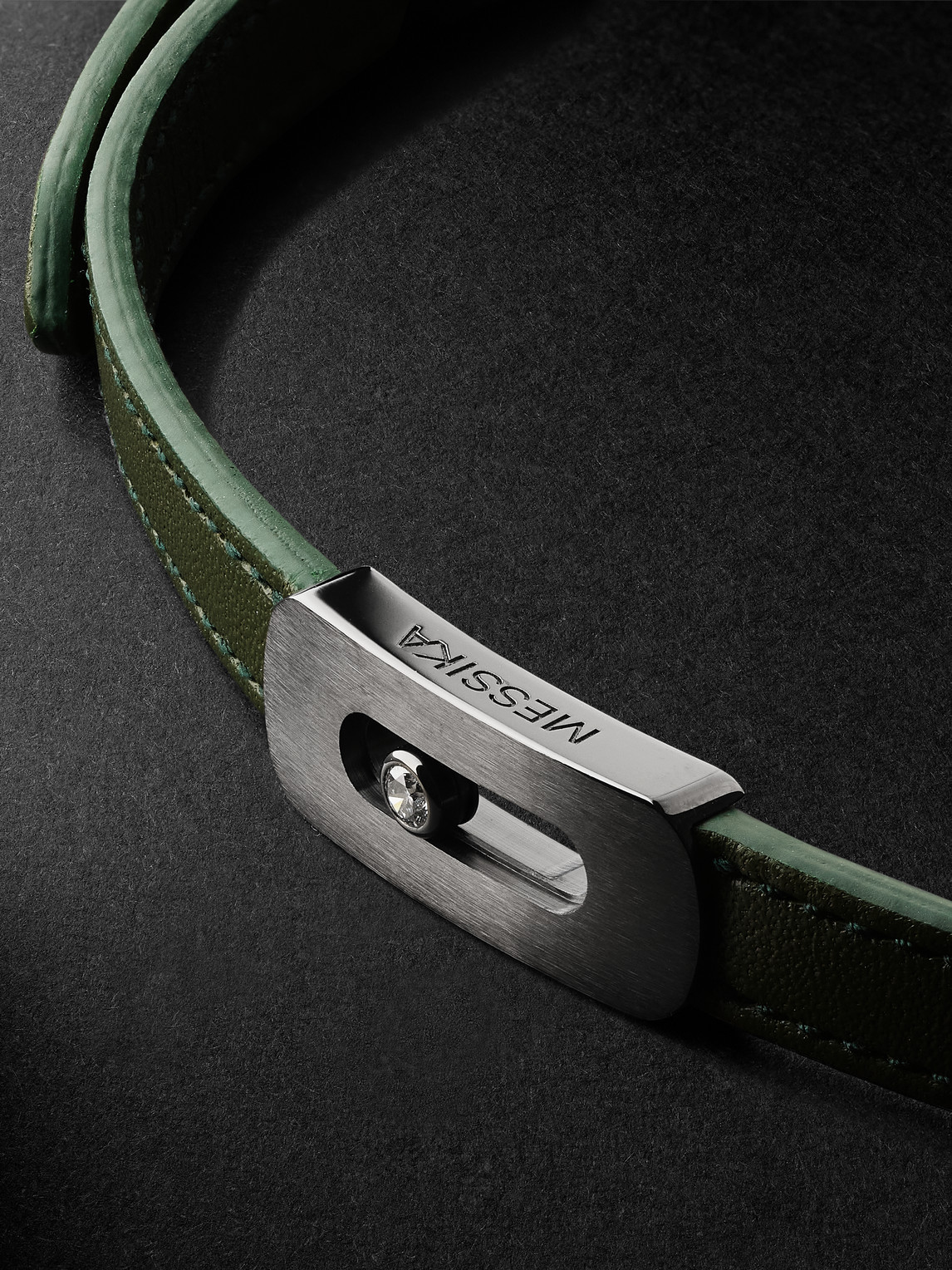 Shop Messika My Move Graphite Titanium, Diamond And Leather Bracelet In Green