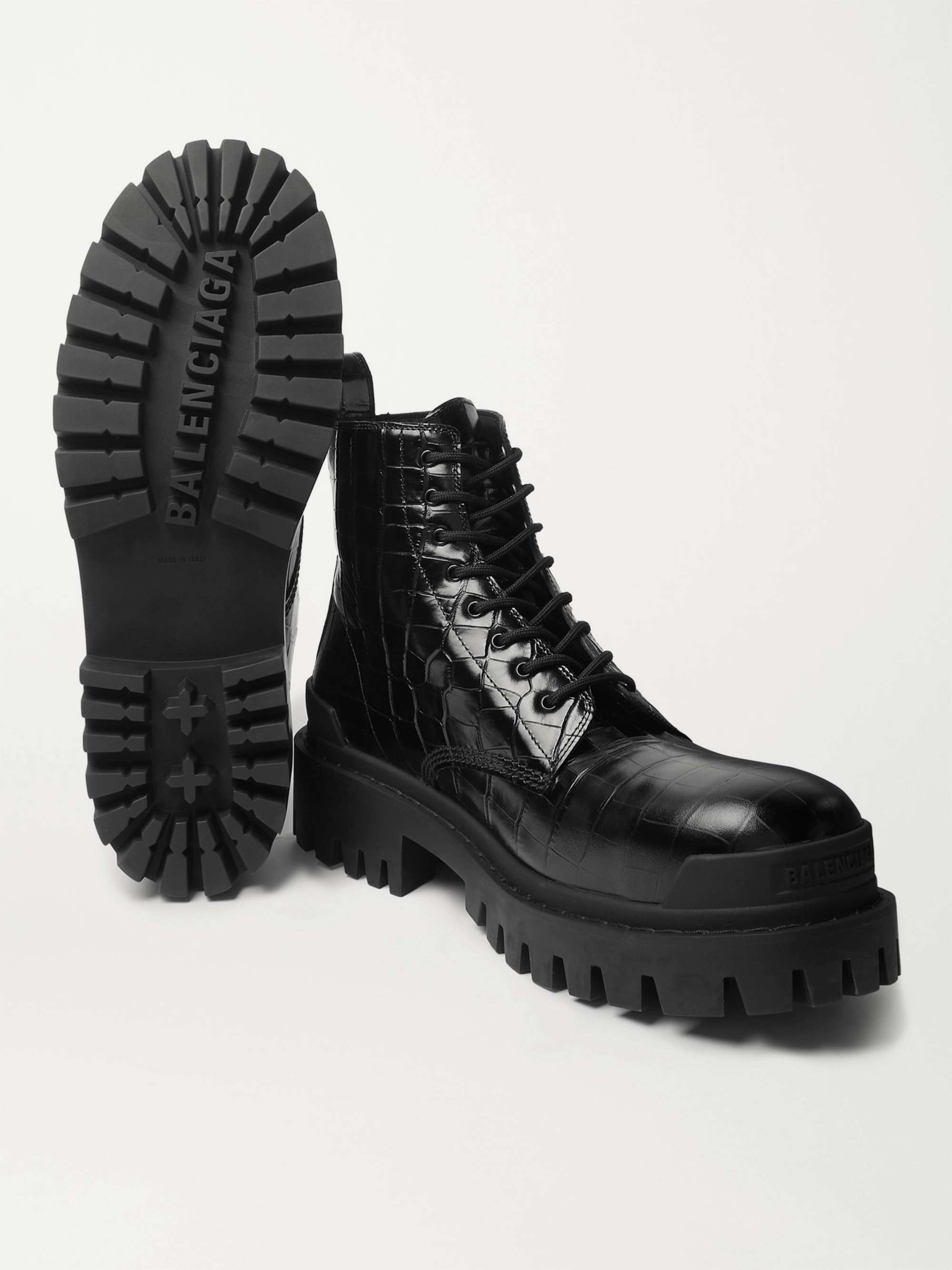 NIB BALENCIAGA Navy Blue Leather Lace Up Combat Boots Size 841 Fits 942  1220  eBay