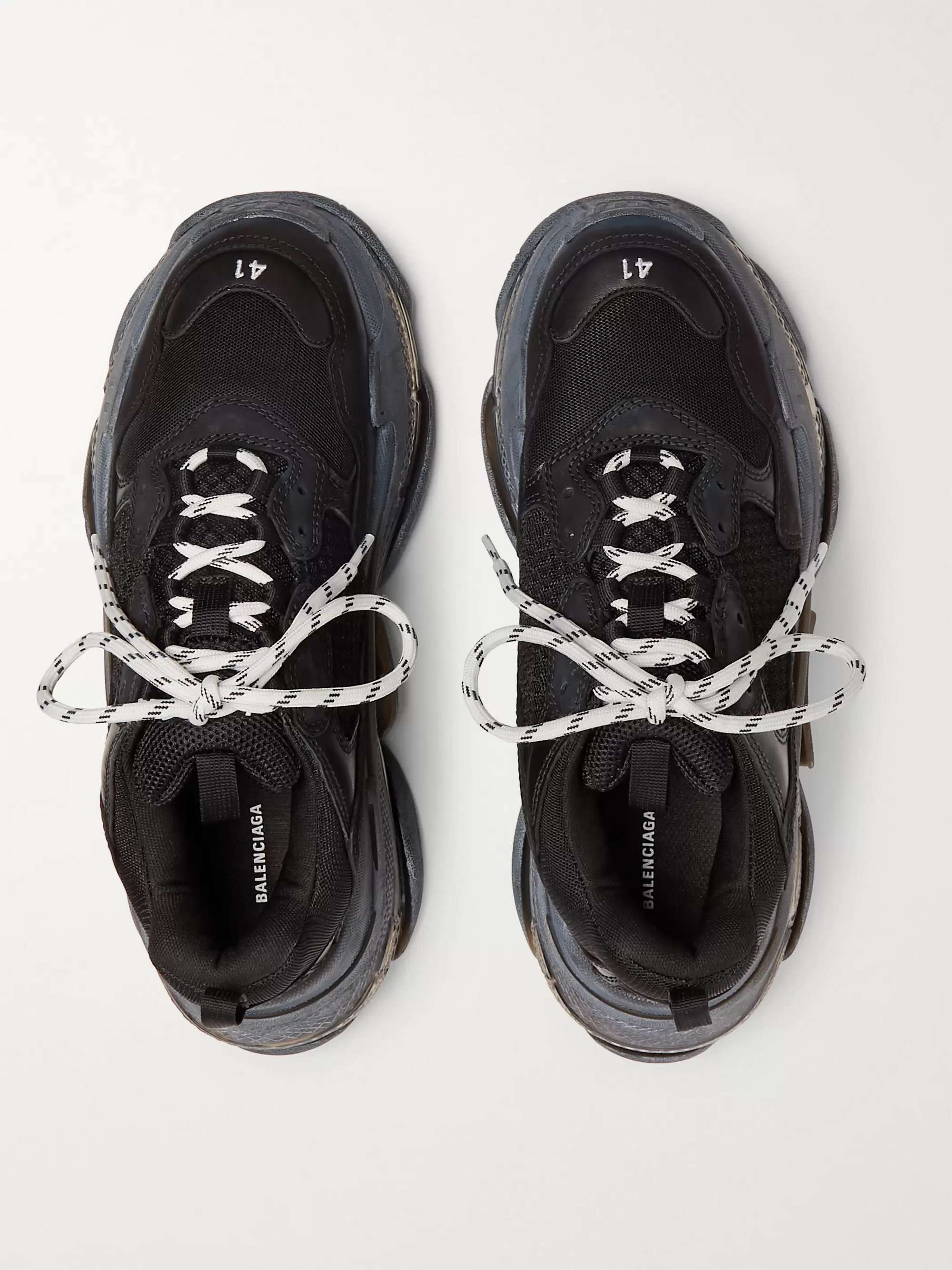 Black Triple S Clear Sole Mesh, Nubuck and Leather Sneakers | BALENCIAGA |  MR PORTER