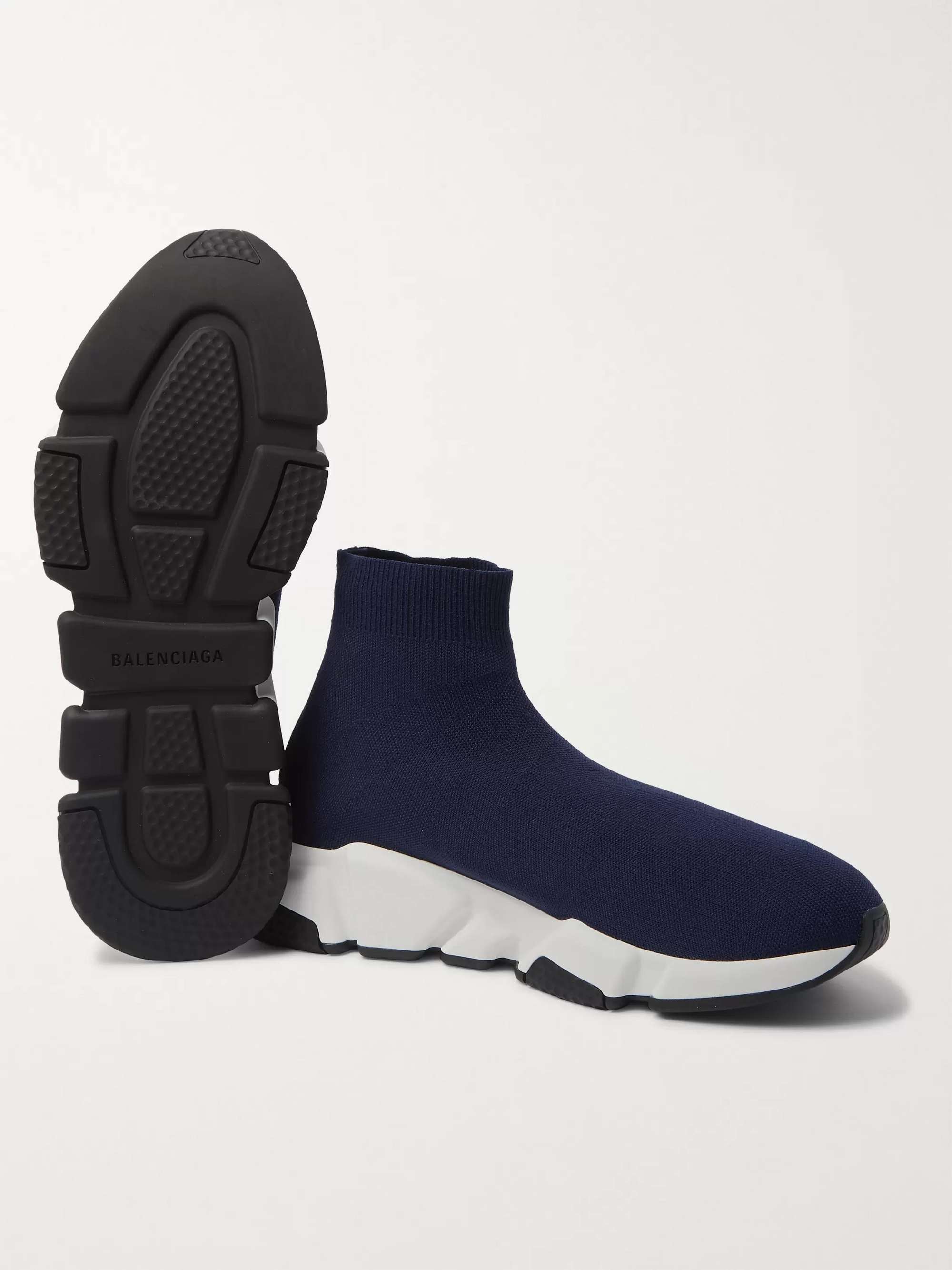 Navy Speed Sock Stretch-Knit Slip-On Sneakers | BALENCIAGA | MR PORTER