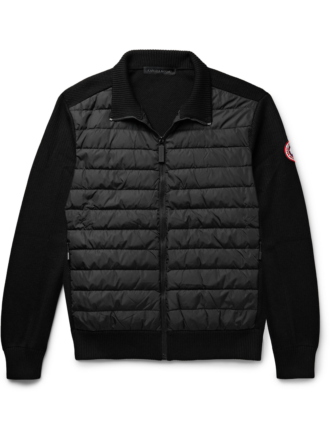 Shop Canada Goose Hybridge Slim-fit Quilted Down Shell And Merino Wool Jacket In Black