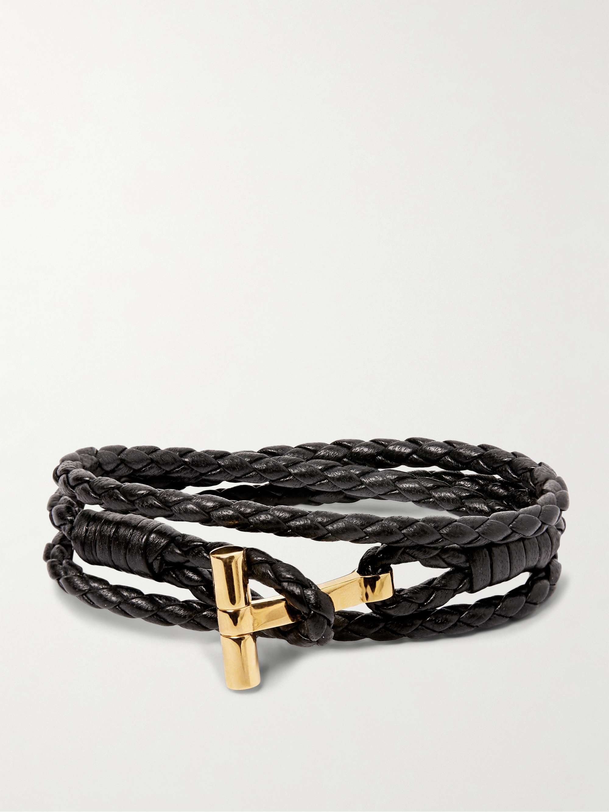 TOM FORD Woven Leather and Gold-Tone Wrap Bracelet for Men | MR PORTER