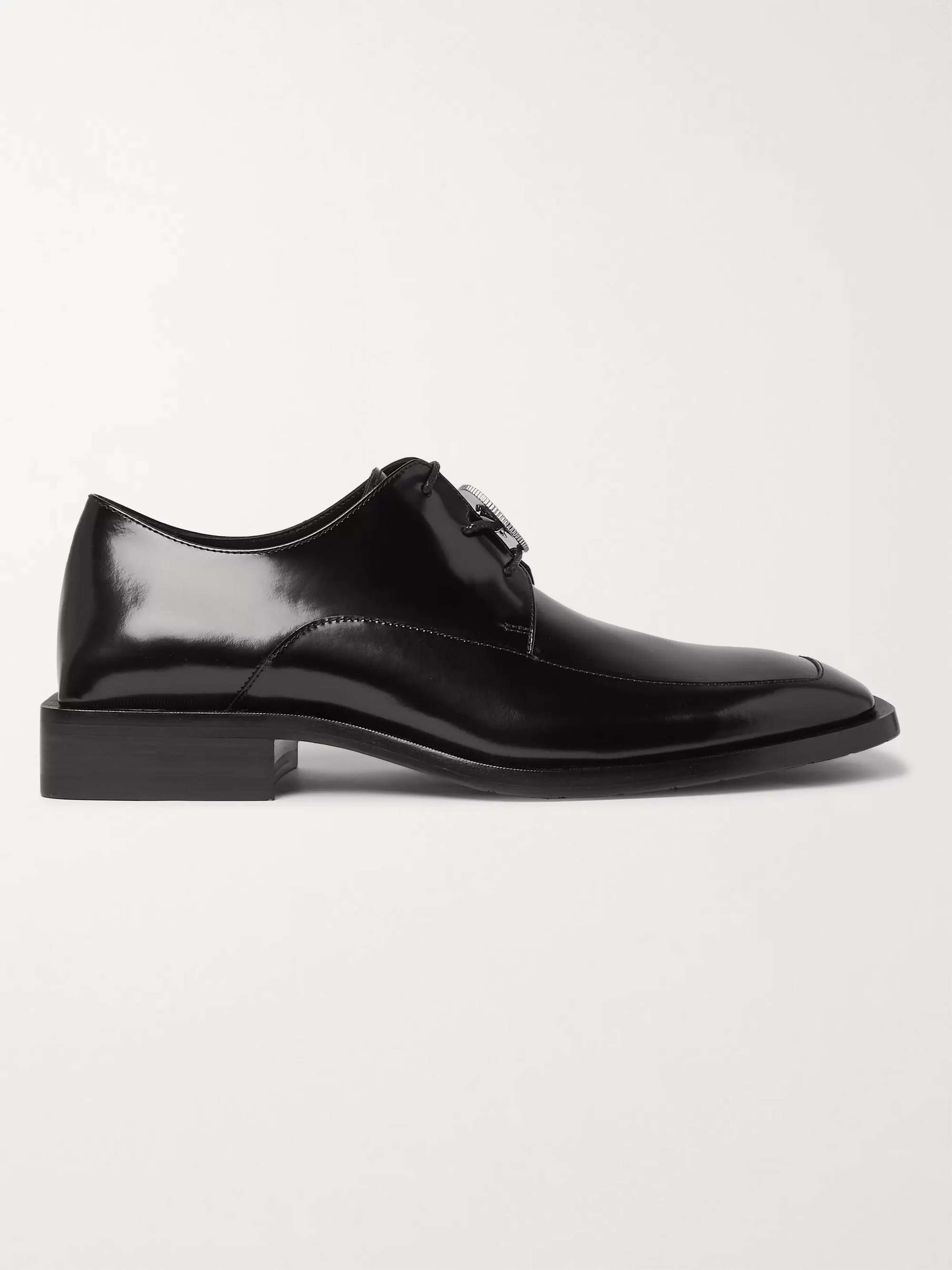Black Logo-Detailed Patent-Leather Derby Shoes | BALENCIAGA | MR PORTER