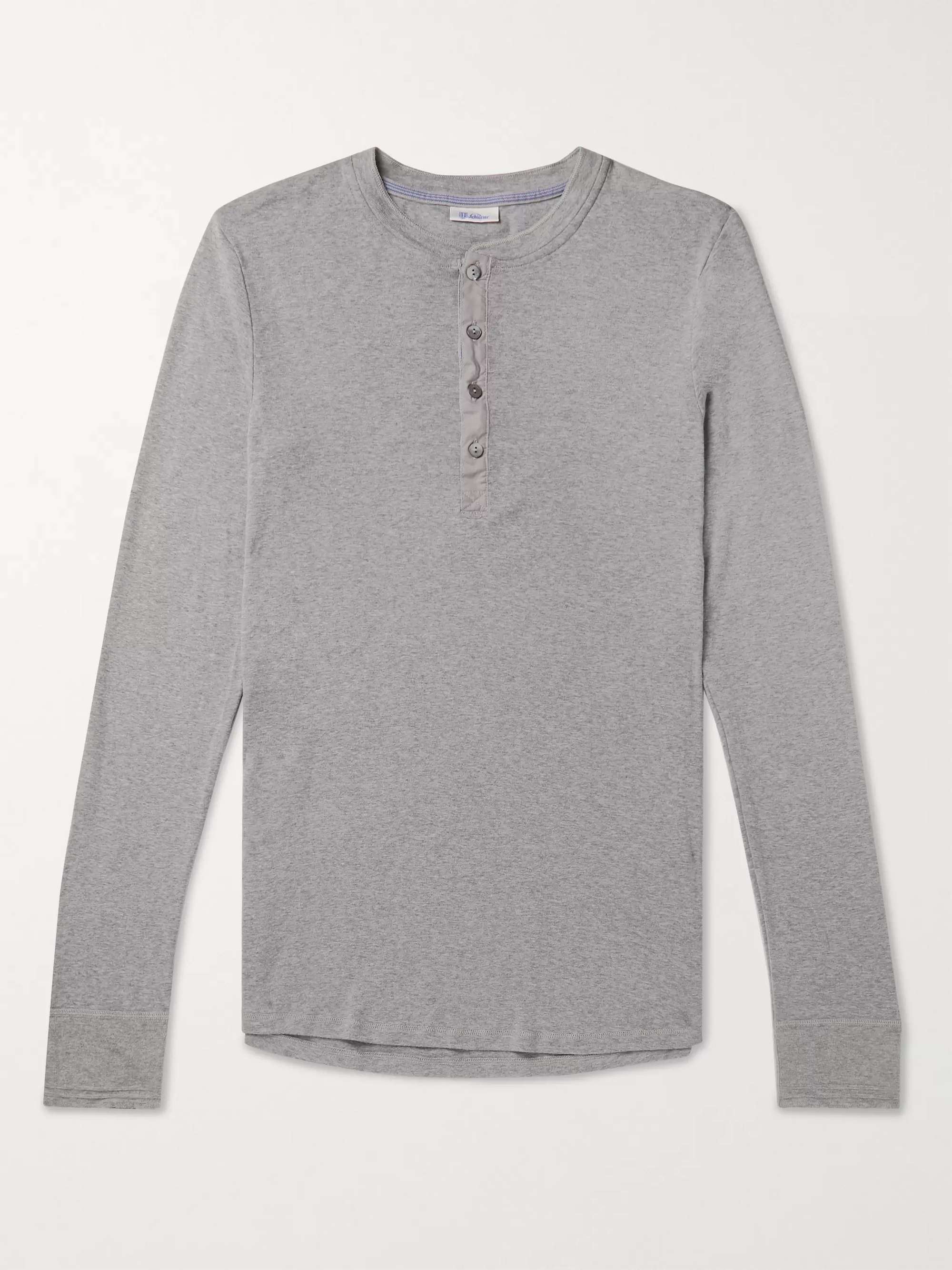 Gray Karl Heinz Slim-Fit Mélange Cotton-Jersey Henley Pyjama T-Shirt |  SCHIESSER | MR PORTER