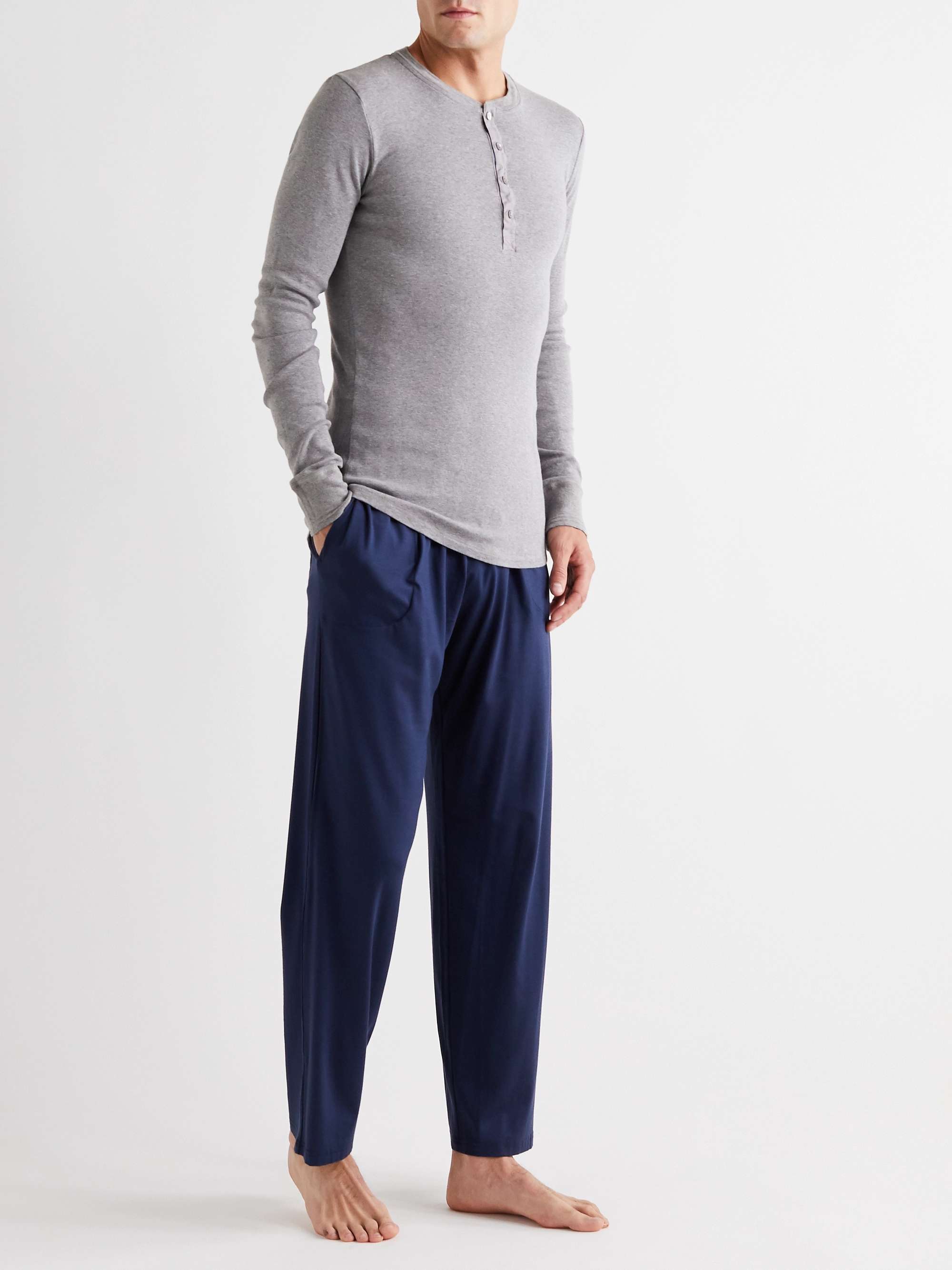 SCHIESSER Karl Heinz Slim-Fit Mélange Cotton-Jersey Henley Pyjama T-Shirt  for Men | MR PORTER