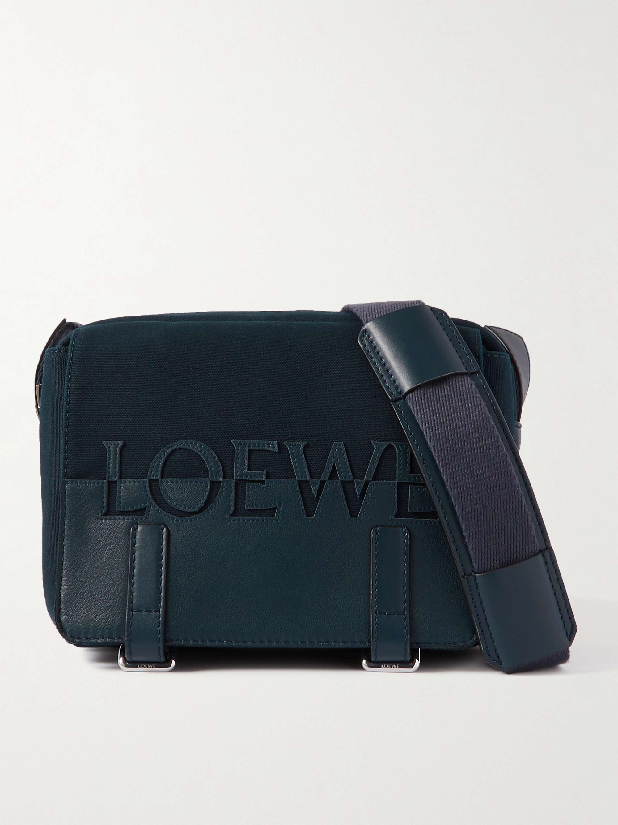LOEWE Military XS Leather-Trimmed Canvas Messenger Bag for Men | MR PORTER