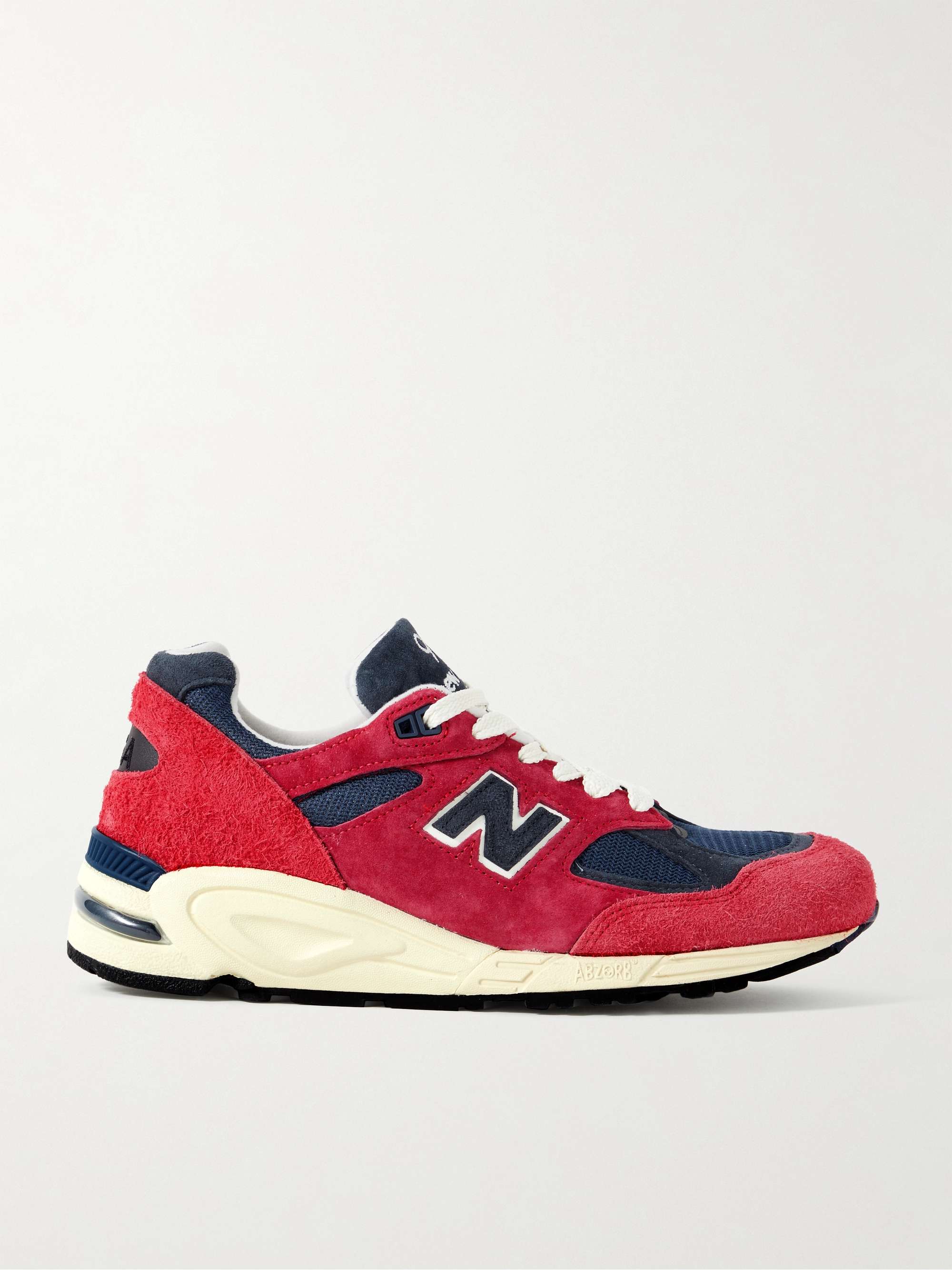 Red 990 Leather-Trimmed Suede and Mesh Sneakers | NEW BALANCE | MR PORTER