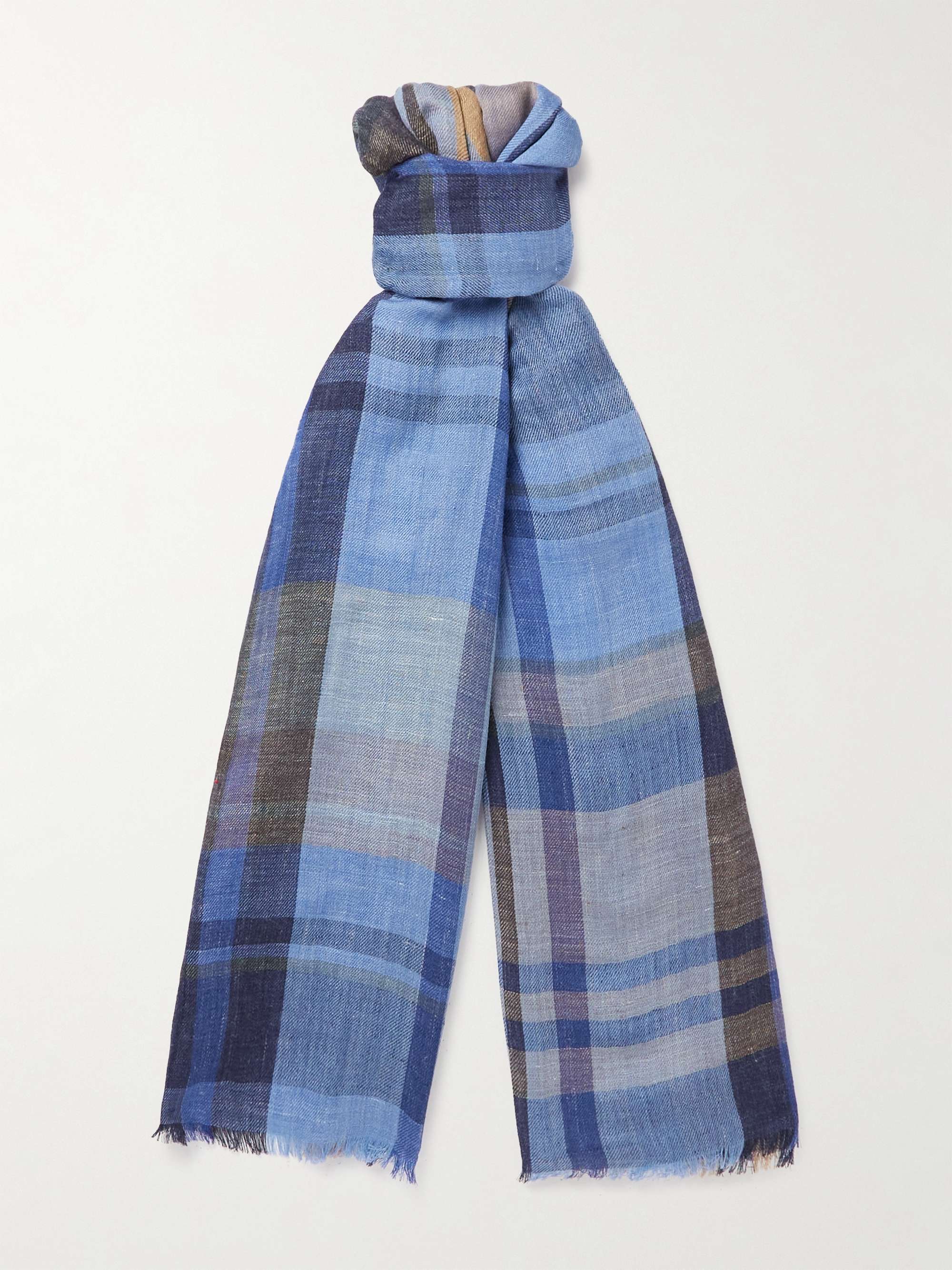 LORO PIANA Fringed Checked Linen, Wool and Silk-Blend Scarf | MR PORTER
