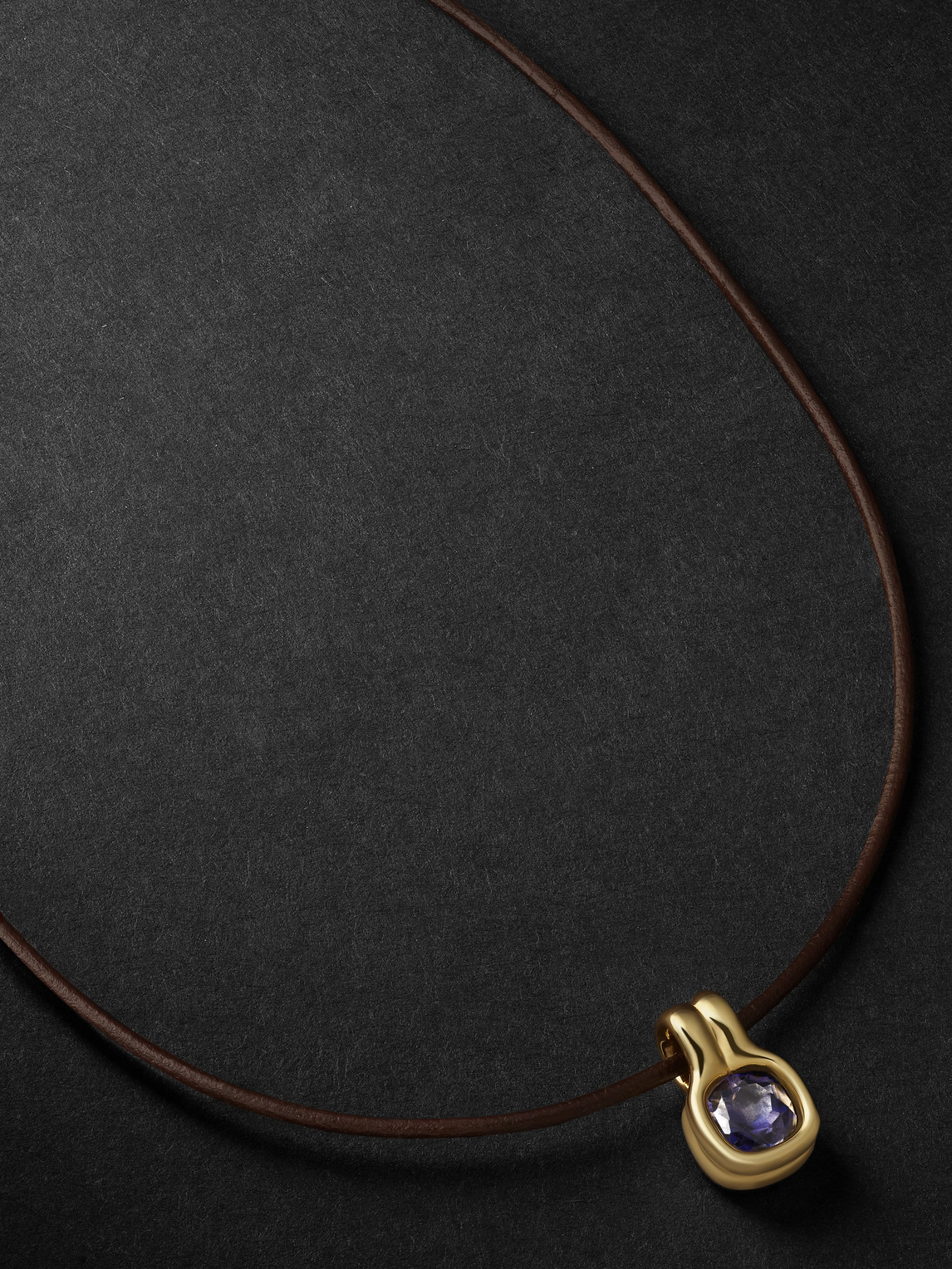 Fernando Jorge Cushion 18-karat Gold, Leather And Iolite Necklace