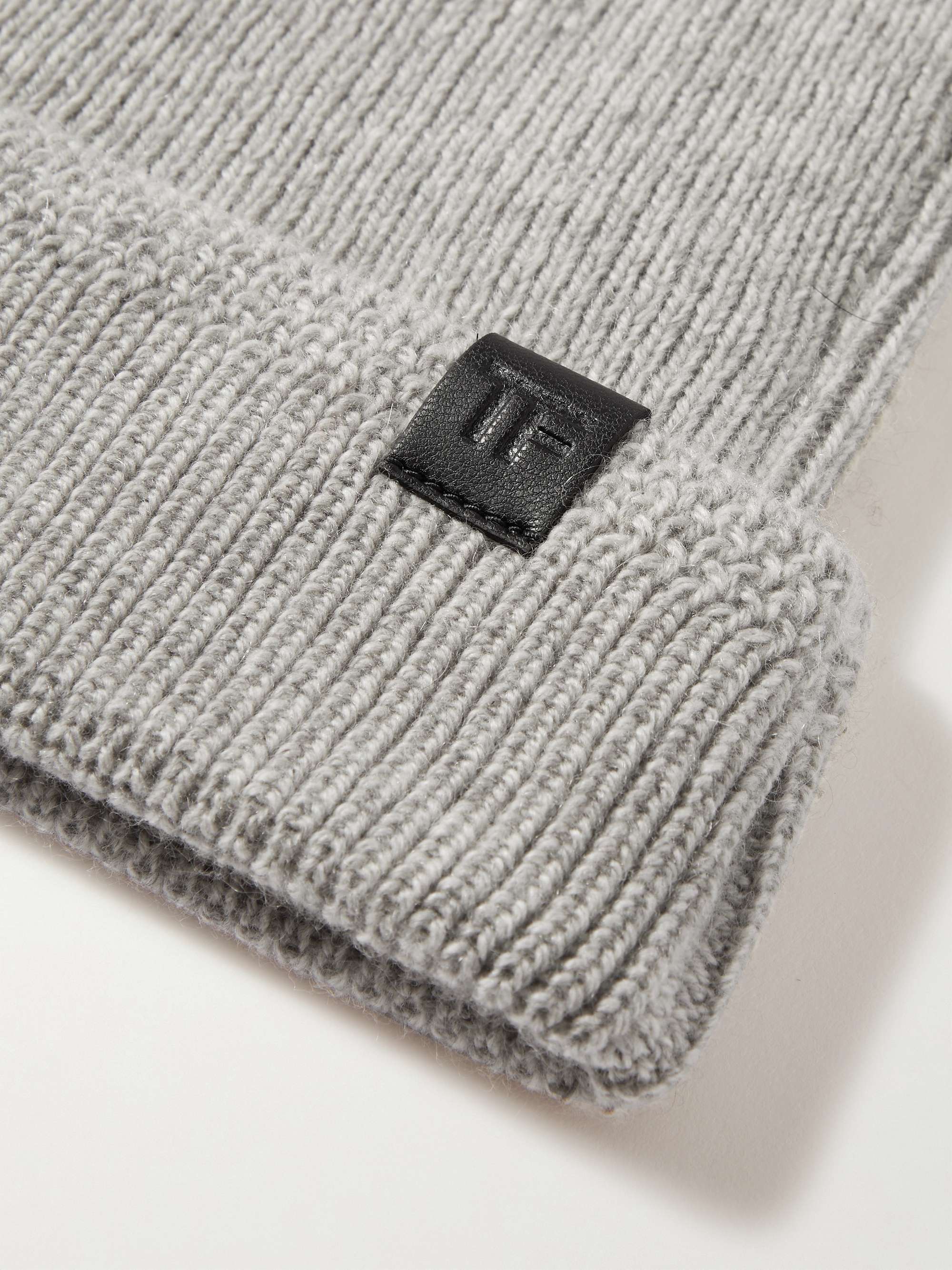 TOM FORD Leather-Trimmed Ribbed Cashmere Beanie for Men | MR PORTER