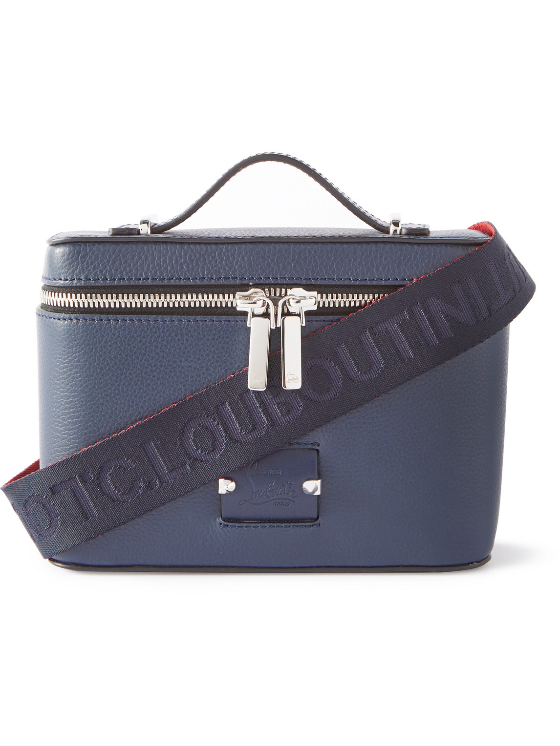 Christian Louboutin Kepipouch Rubber-panelled Full-grain Leather Messenger Bag In Blue