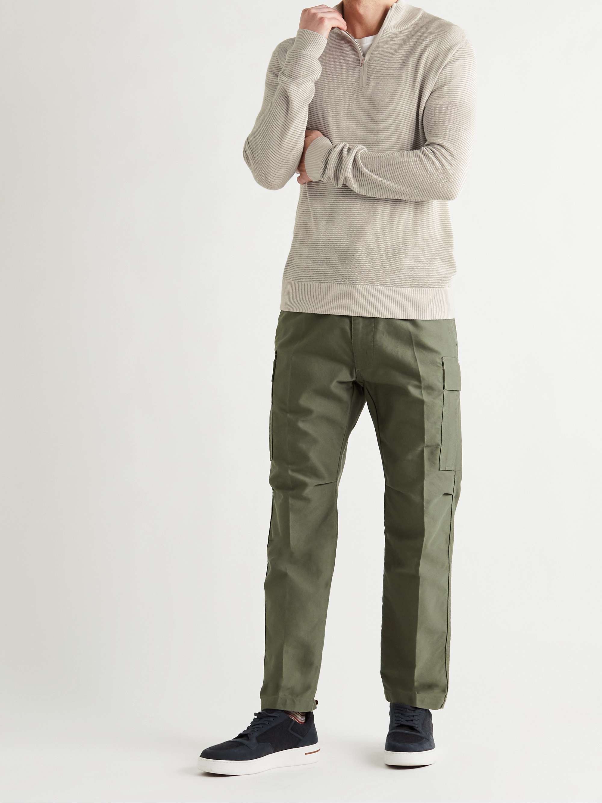 Gray Slim-Fit Ribbed Silk, Cashmere and Linen-Blend Half-Zip Sweater | LORO  PIANA | MR PORTER