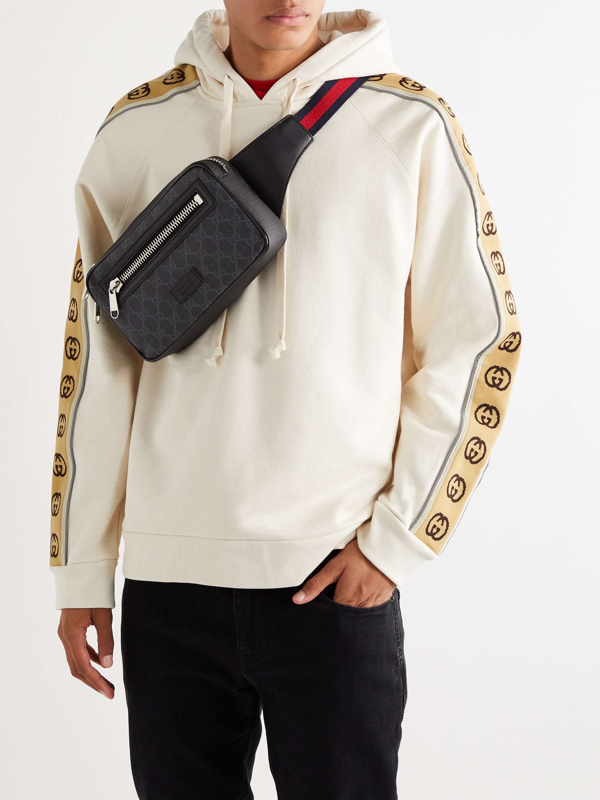 GUCCI Leather-Trimmed Monogrammed Coated-Canvas Belt Bag for Men | MR PORTER