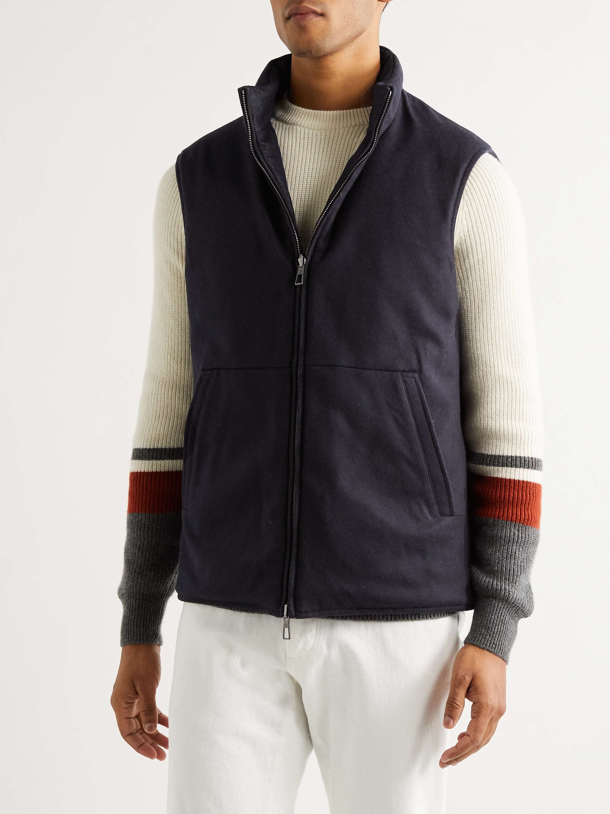 Blue Reversible Storm System Quilted Virgin Wool-Blend Denim and Cashmere  Gilet | LORO PIANA | MR PORTER