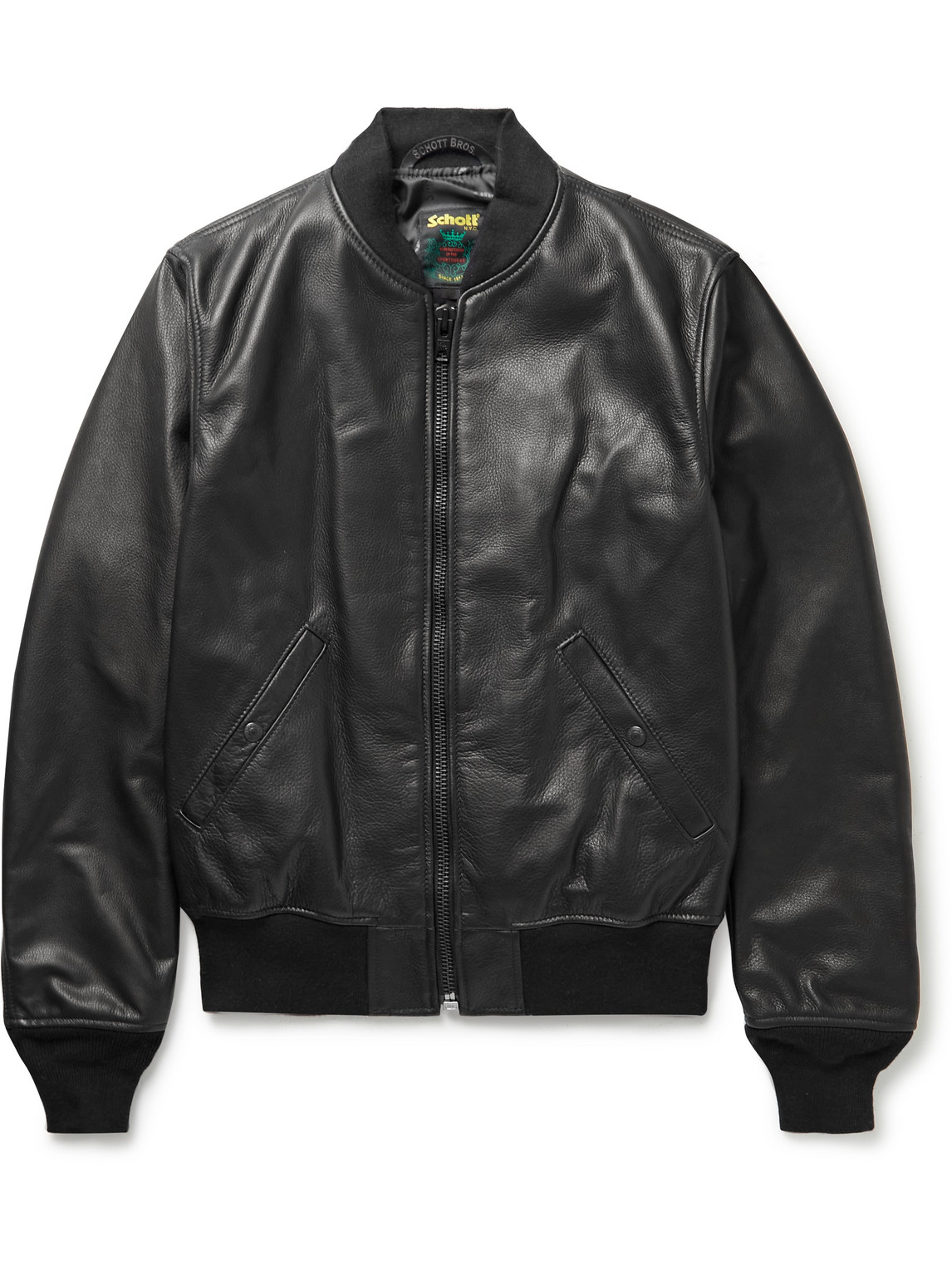 SCHOTT NYC Schott - MA-1 Pebble-Grain Leather Bomber Jacket - Men - Black -  XL for Men
