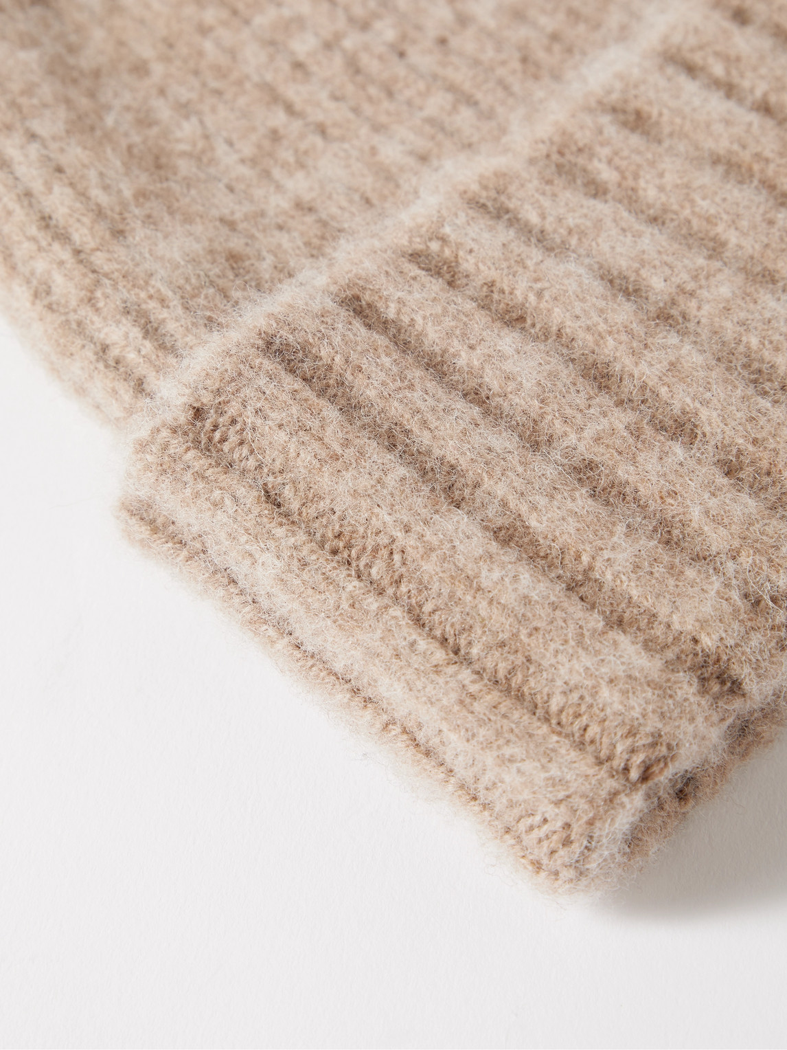 Shop Mr P Ribbed Brushed-lambswool Beanie In Neutrals