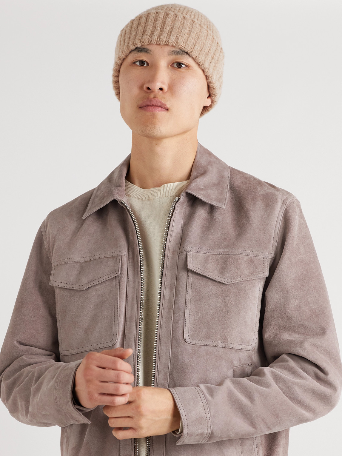 Shop Mr P Ribbed Brushed-lambswool Beanie In Neutrals