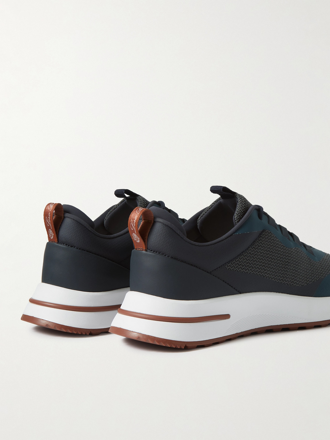 Shop Loro Piana Weekend Walk Leather-trimmed Mesh Sneakers In Blue