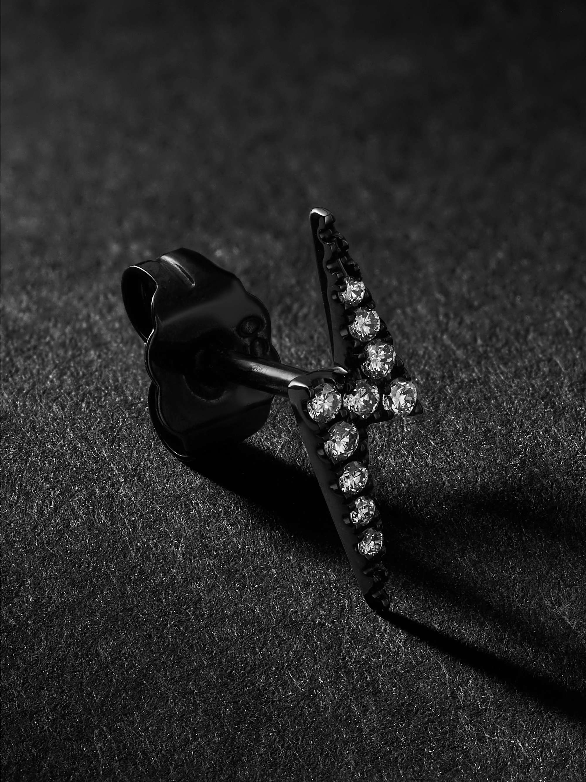 MARIA TASH Lightning Bolt 11mm 18-Karat Blackened Gold Diamond Single  Earring | MR PORTER