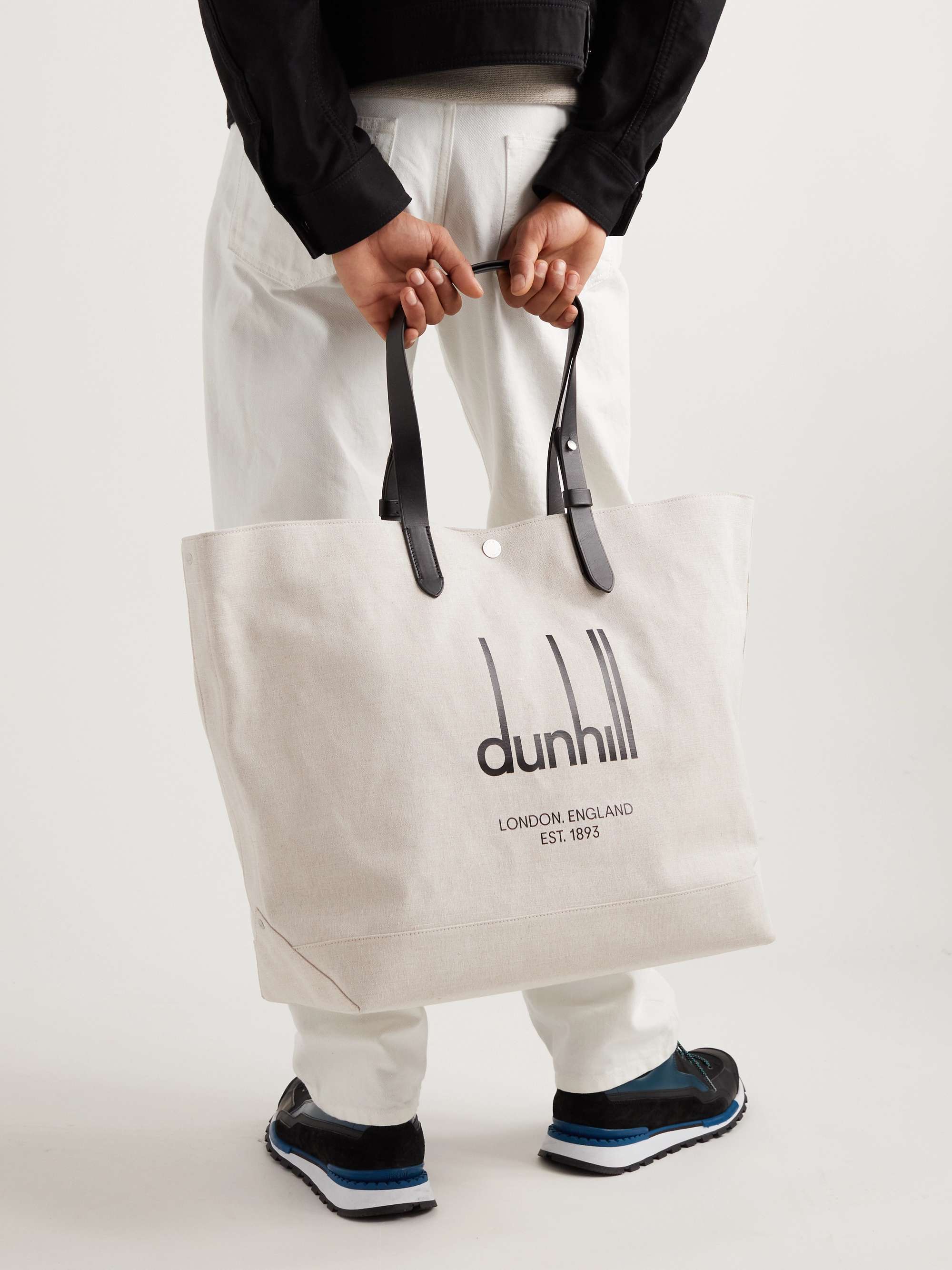 DUNHILL Legacy Logo-Print Leather-Trimmed Canvas Tote Bag for Men | MR  PORTER