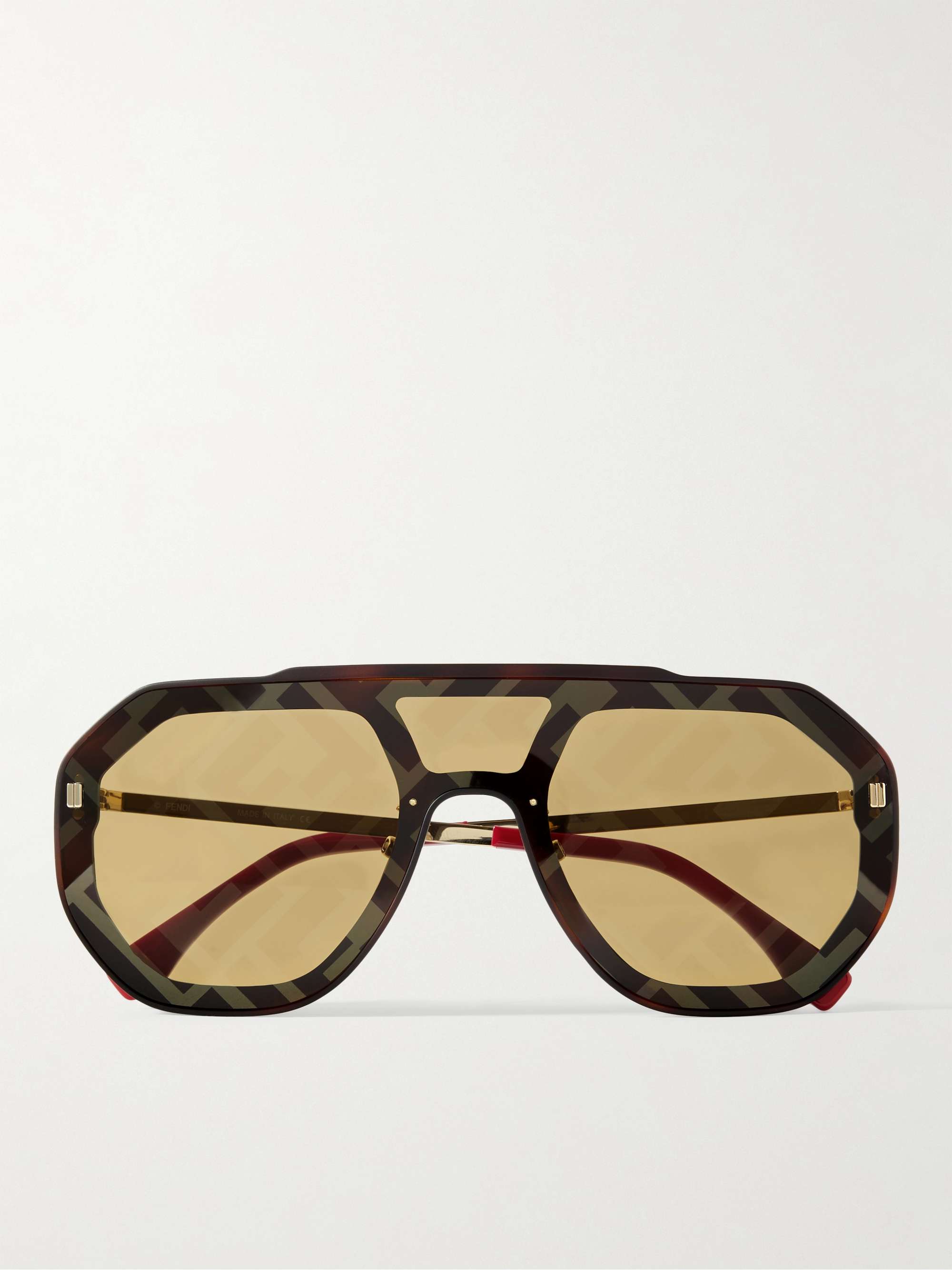 Fendi Aviator-Style logo-print Gold-Tone and Acetate Sunglasses - Men - Black Sunglasses