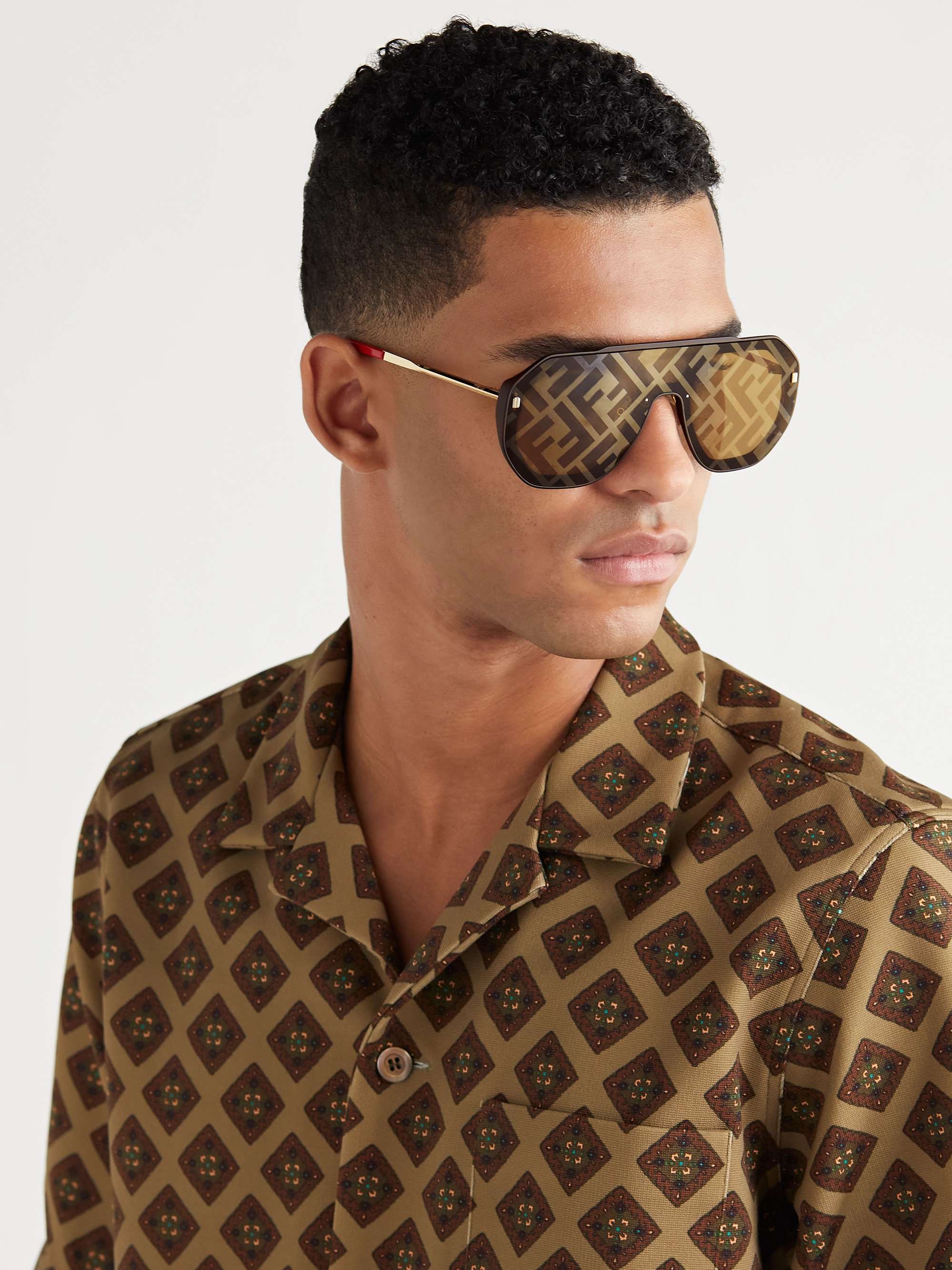FENDI Aviator-Style Logo-Print Gold-Tone and Acetate Sunglasses for Men |  MR PORTER