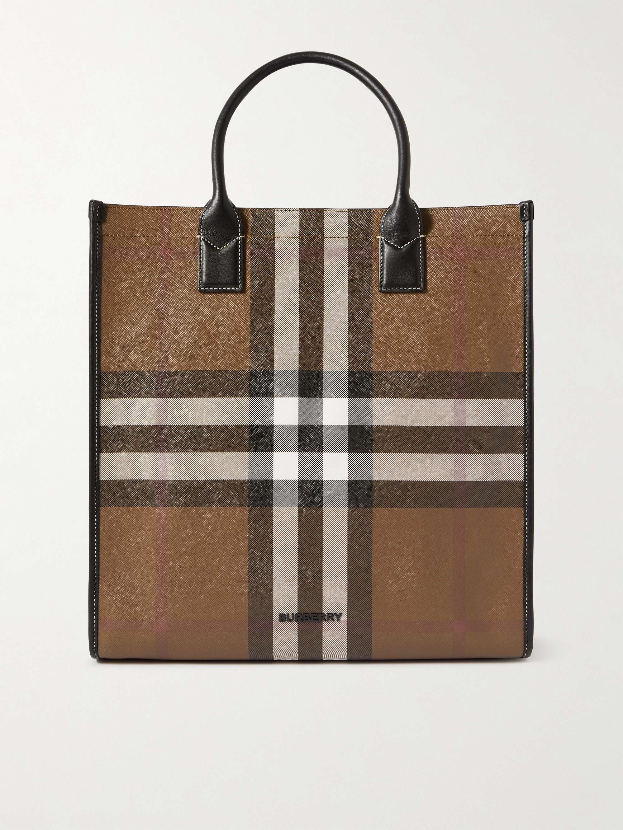 Brown Checked E-Canvas and Leather Tote Bag | BURBERRY | MR PORTER