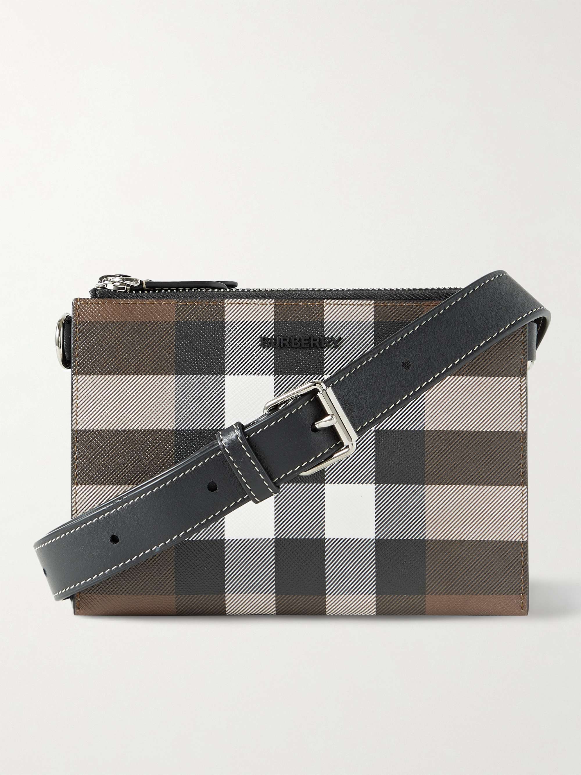 BURBERRY Checked E-Canvas and Leather Messenger Bag | MR PORTER