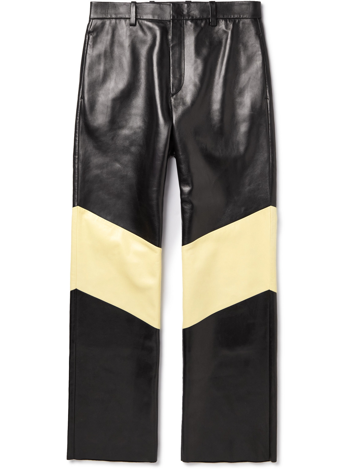 Straight-Leg Colour-Block Panelled Leather Trousers