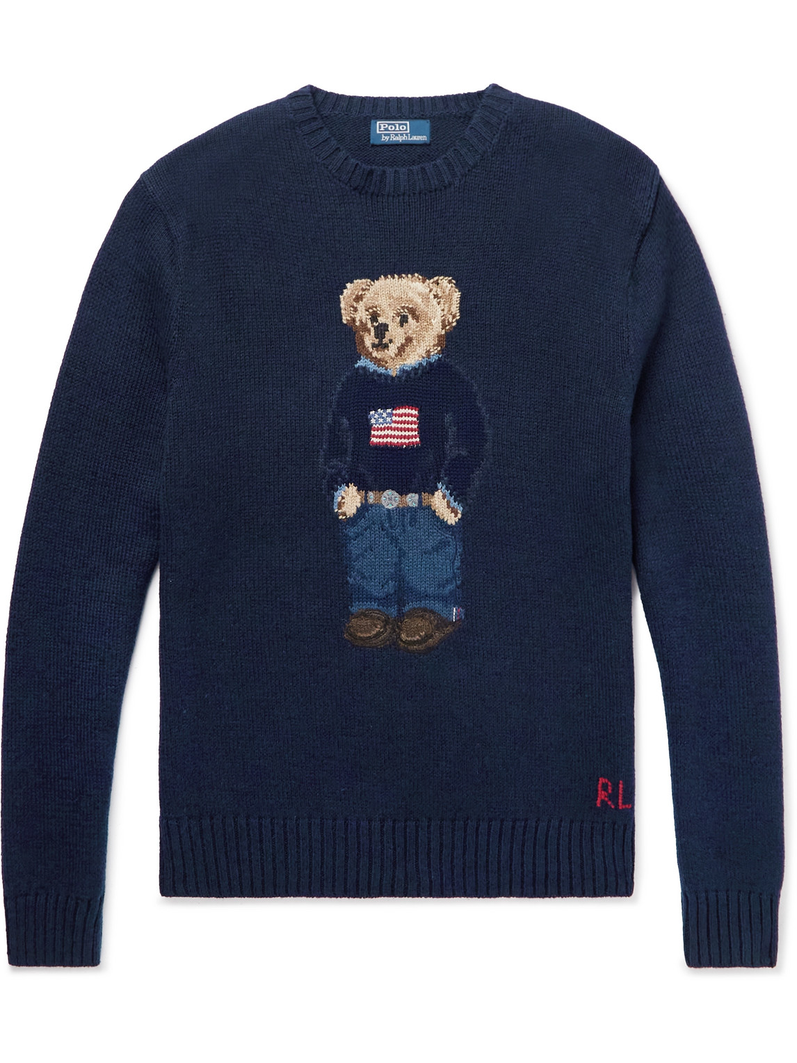 Polo Ralph Lauren Logo-embroidered Intarsia Cotton And Linen-blend Sweater  In Navy | ModeSens