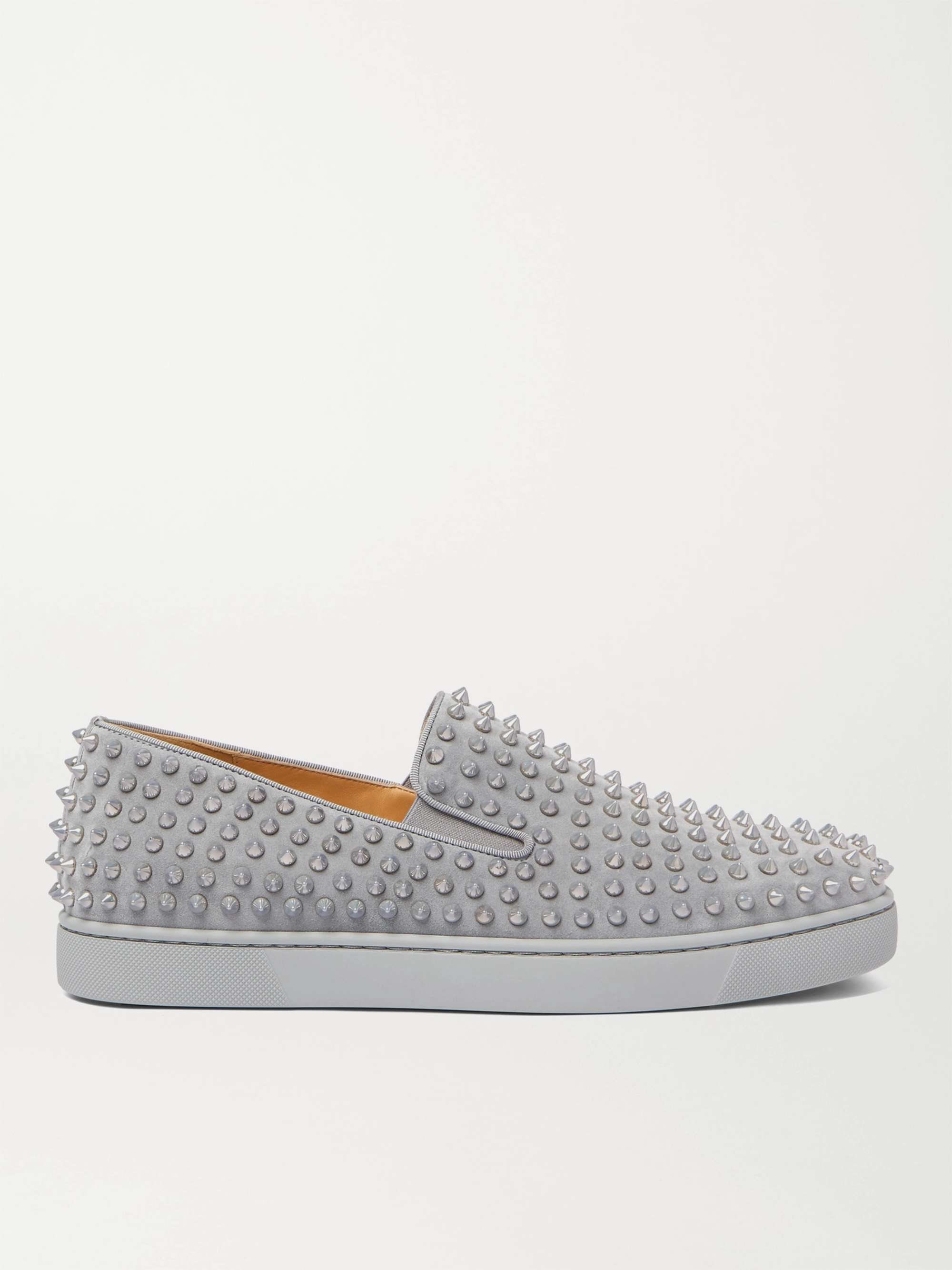 CHRISTIAN LOUBOUTIN Roller-Boat Spiked Suede Slip-On Sneakers | MR PORTER