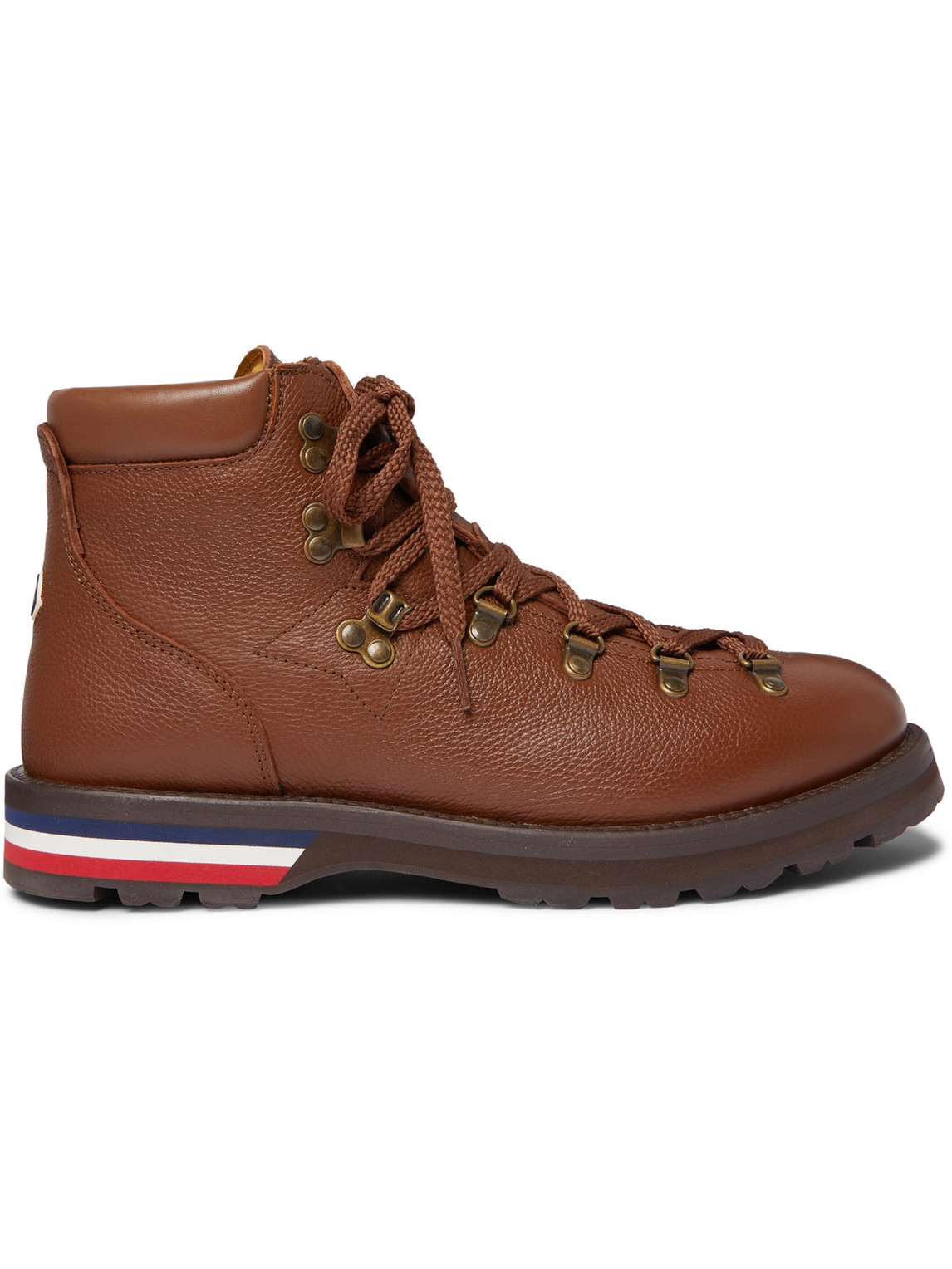 Moncler Striped Full-grain Leather Boots In Brown