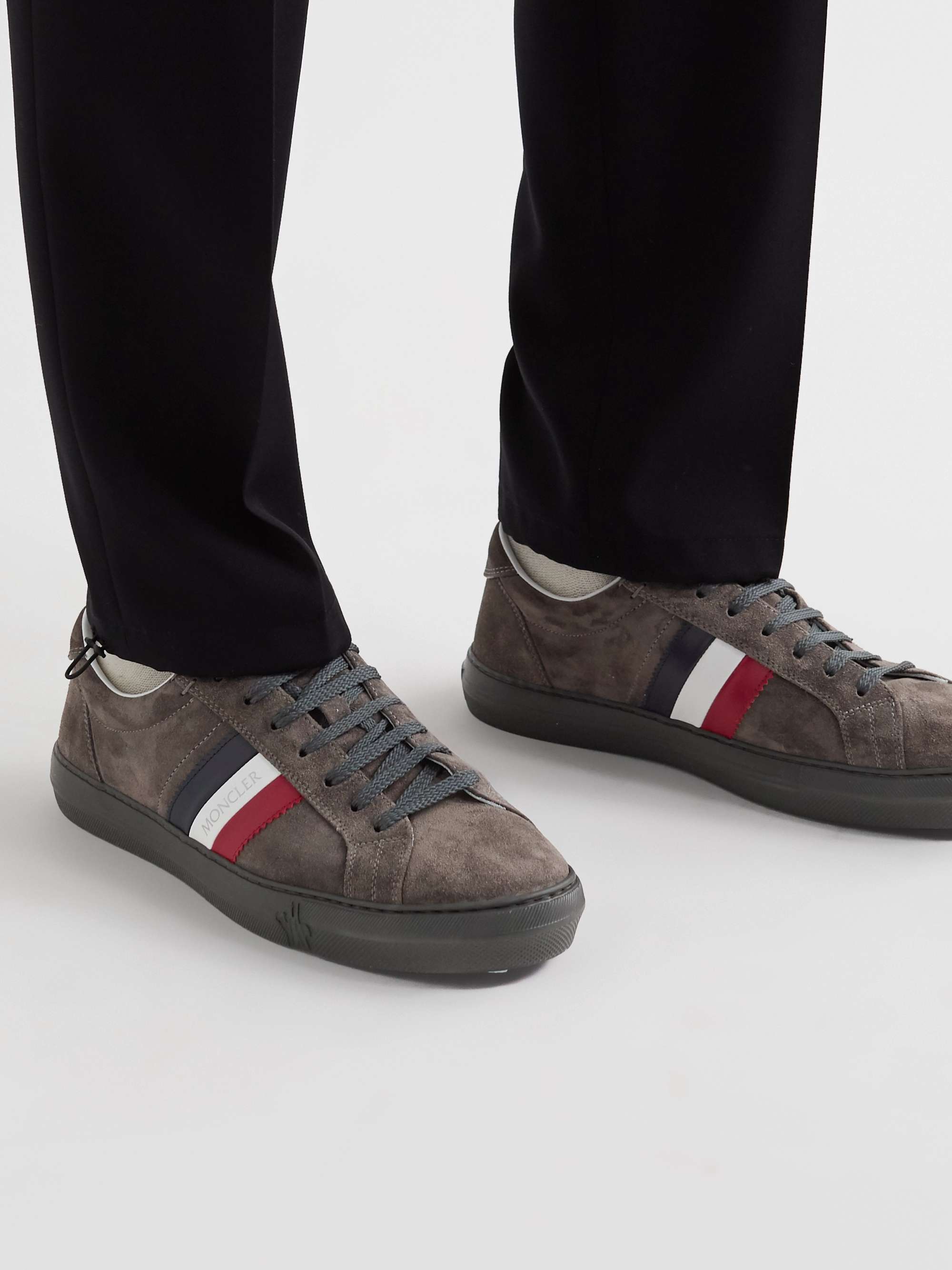 Gray New Monaco Suede and Leather Sneakers | MONCLER | MR PORTER