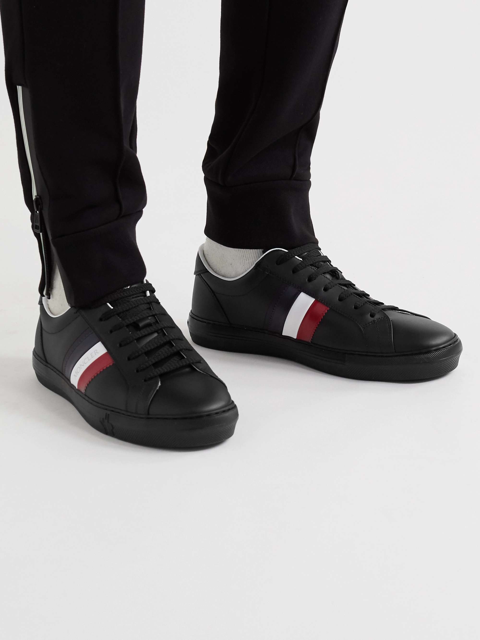 MONCLER New Monaco Striped Leather Sneakers | MR PORTER