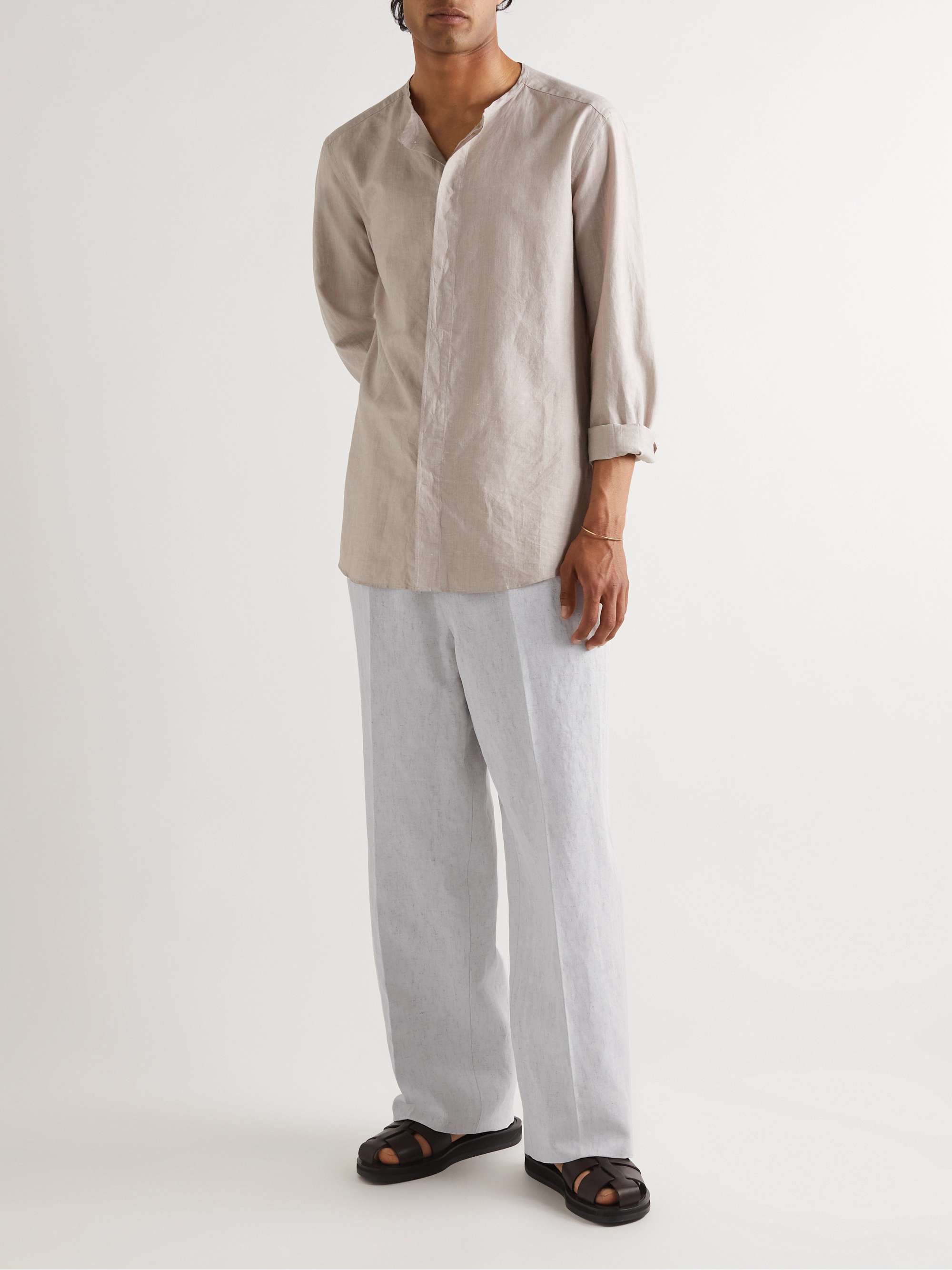 ZEGNA Wide-Leg Linen Drawstring Trousers for Men | MR PORTER