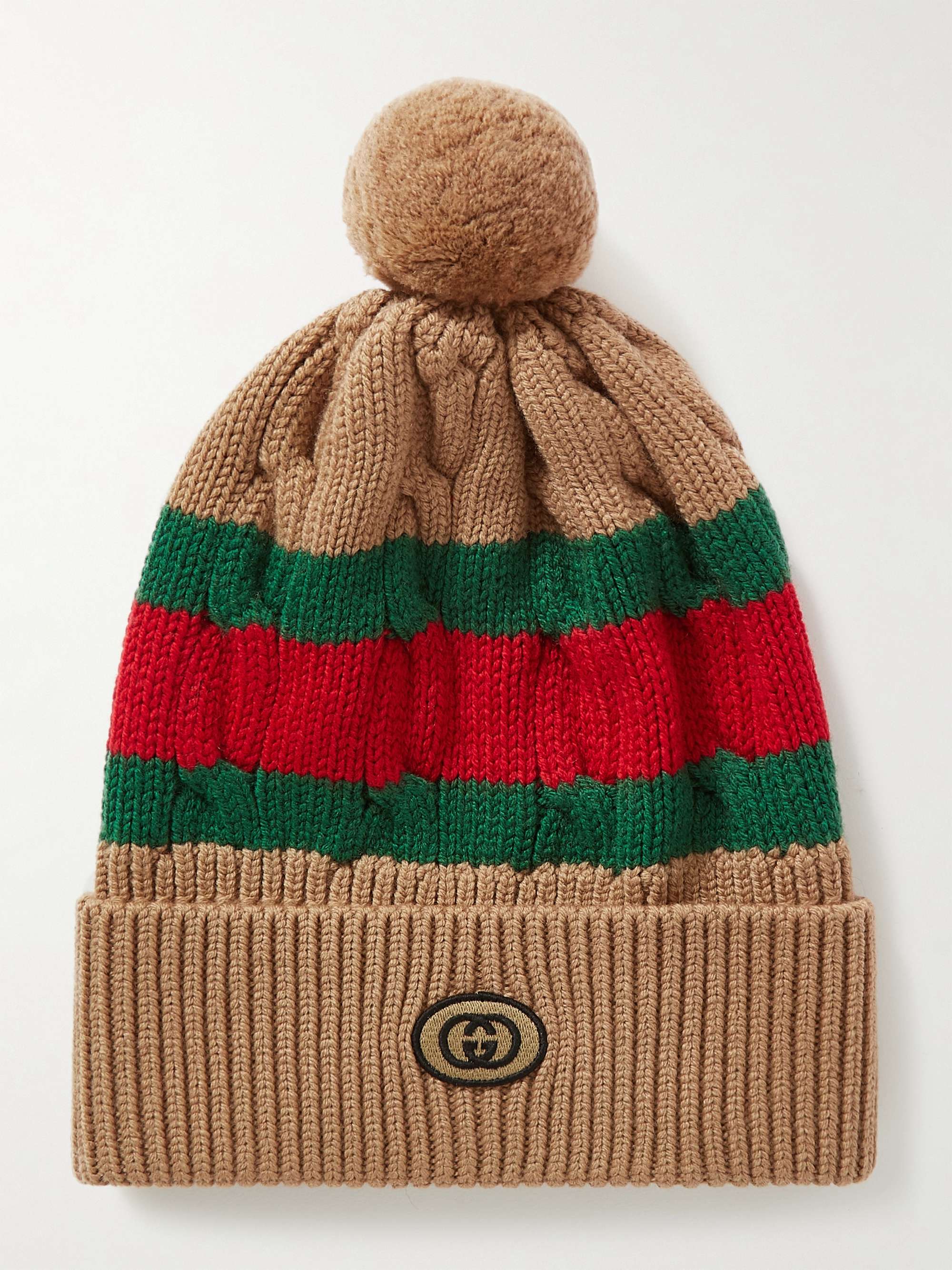 GUCCI Cable-Knit Striped Wool Beanie | MR PORTER