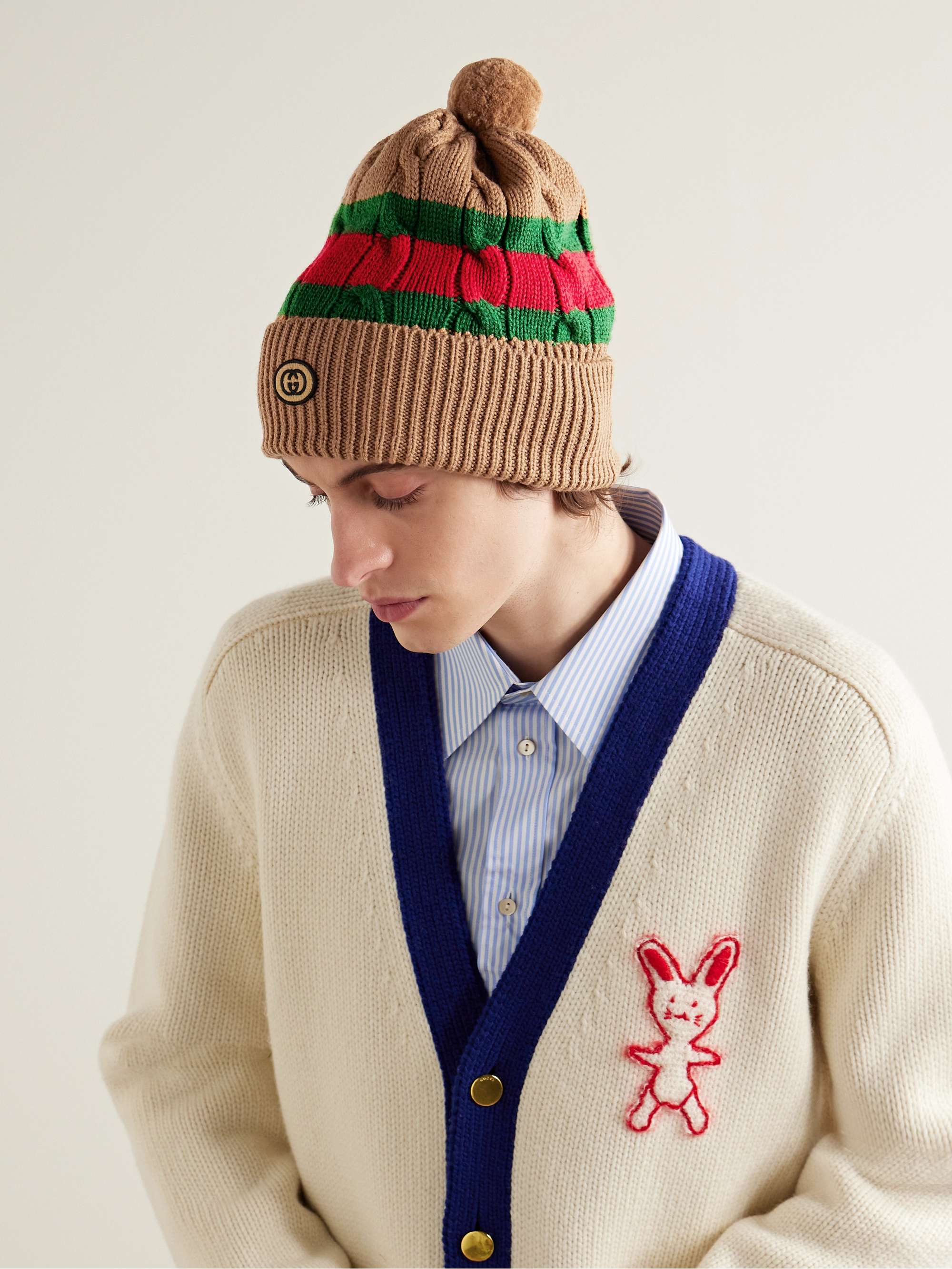 GUCCI Cable-Knit Striped Wool Beanie for Men | MR PORTER