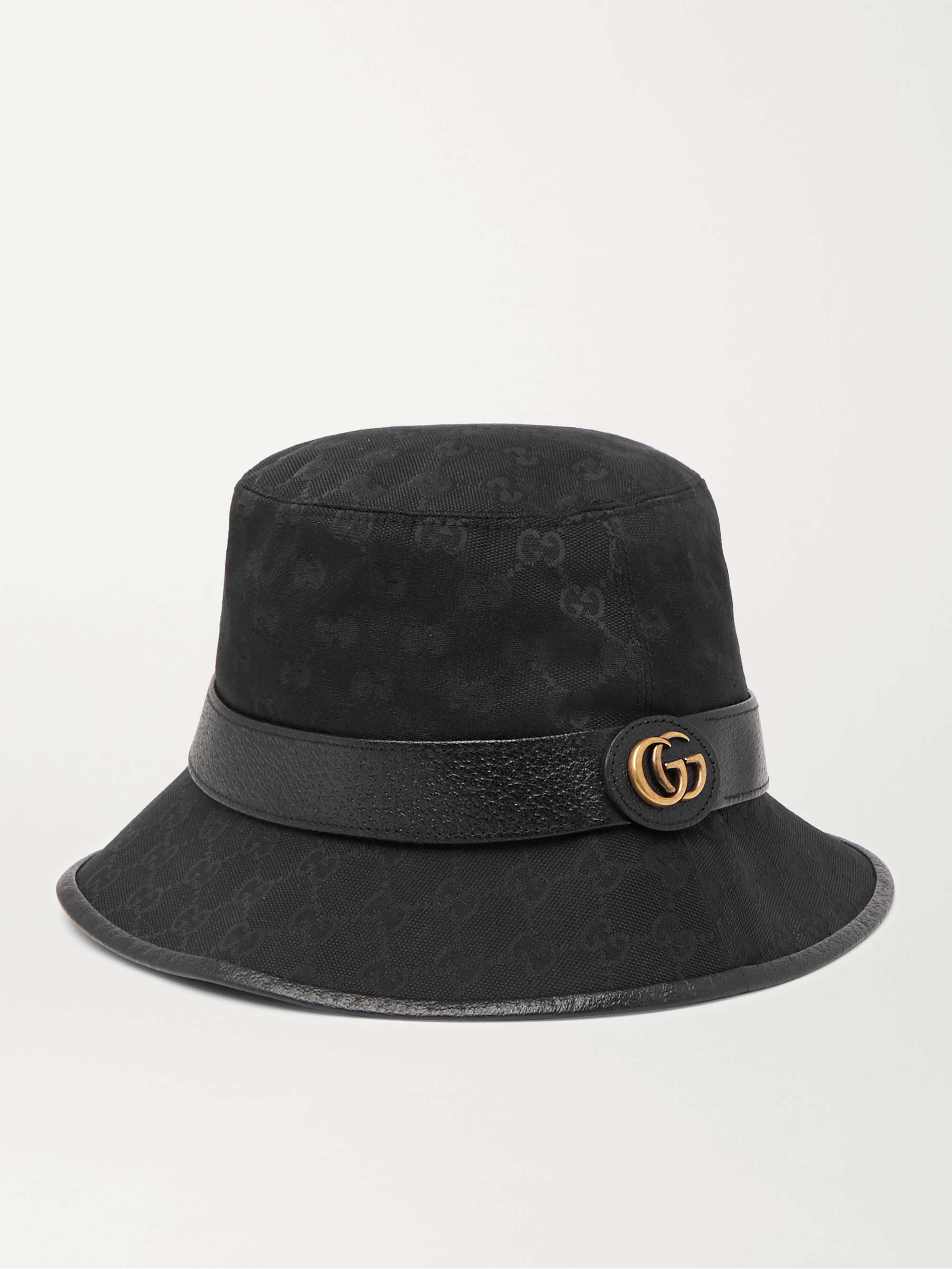 GUCCI Leather-Trimmed Monogrammed Canvas Bucket Hat for Men | MR PORTER