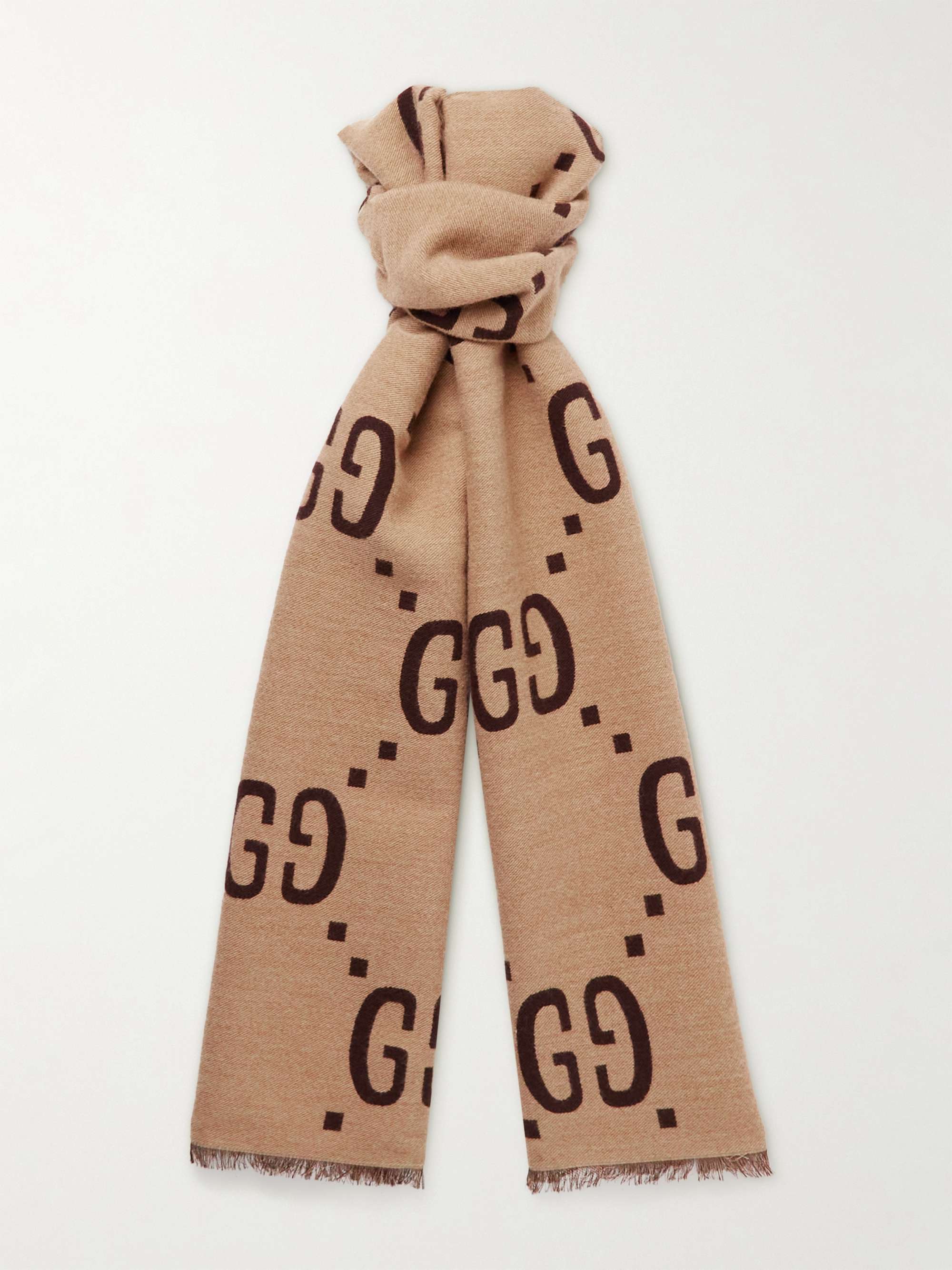GUCCI Logo-Jacquard Wool and Silk-Blend Scarf | MR PORTER
