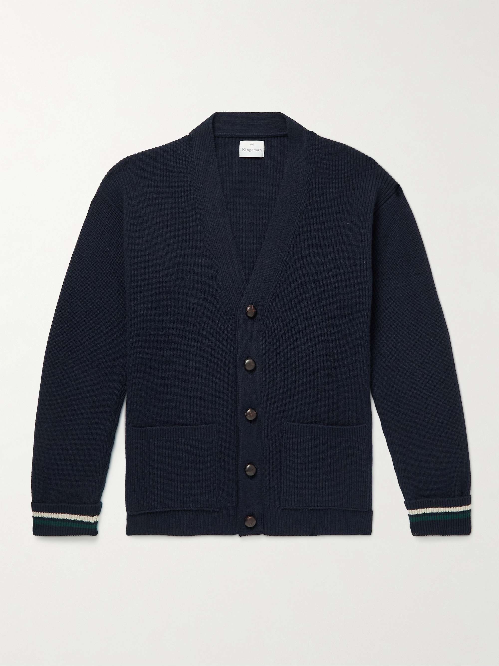 KINGSMAN Stripe-Trimmed Wool Cardigan for Men | MR PORTER