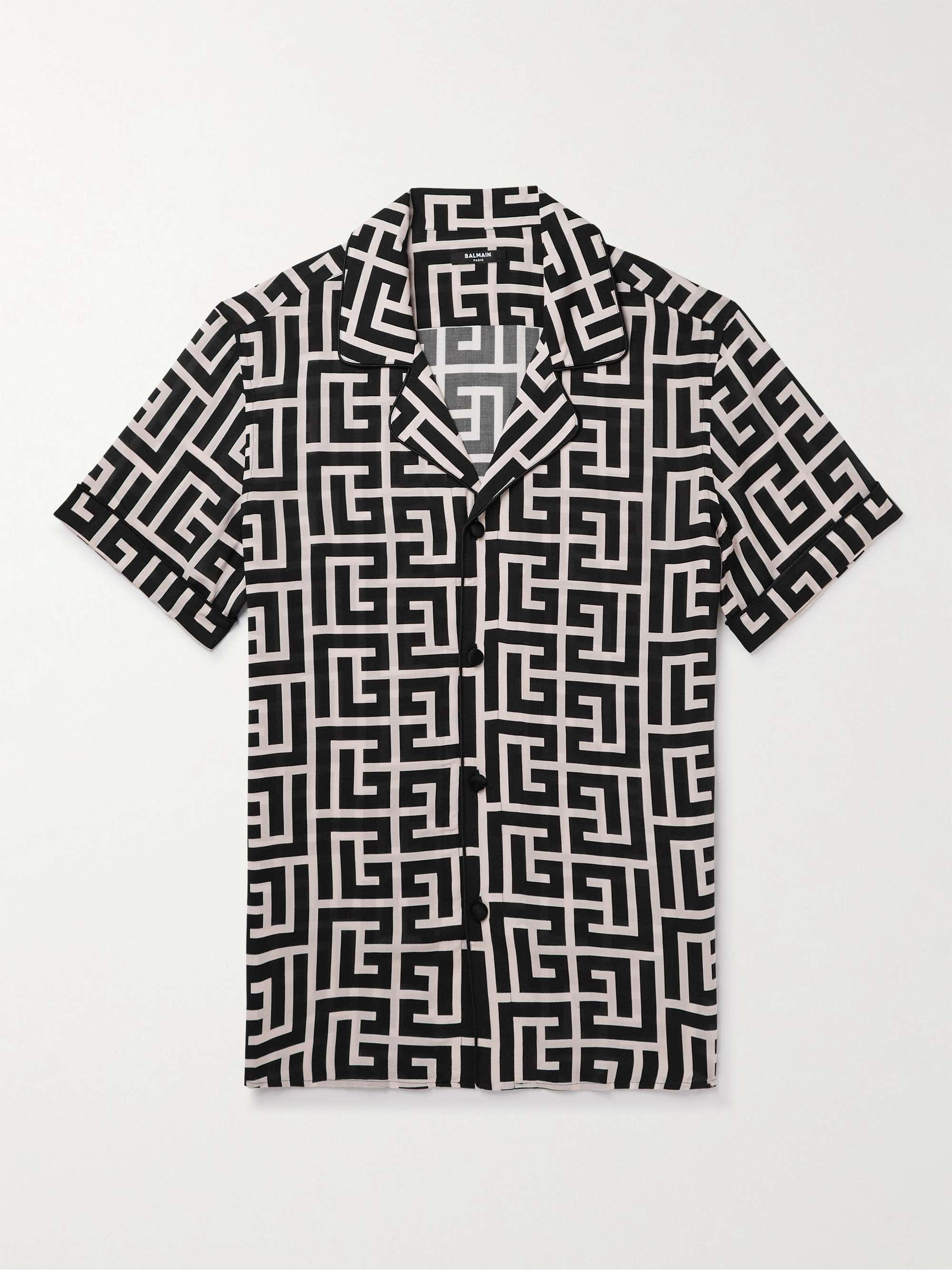 BALMAIN Camp-Collar Logo-Print Silk Shirt for Men | MR PORTER