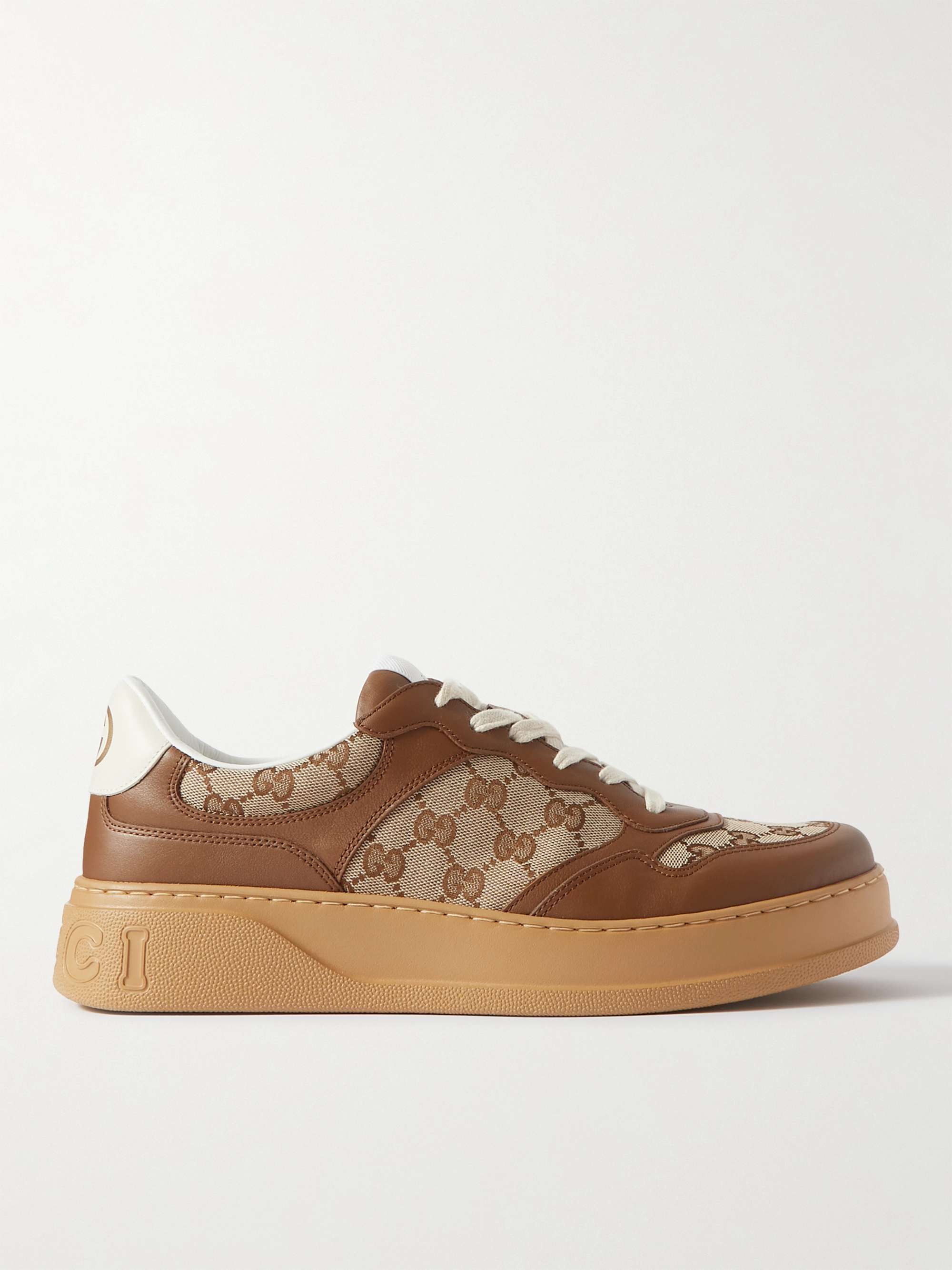 GUCCI Monogrammed Coated-Canvas and Leather Sneakers for Men