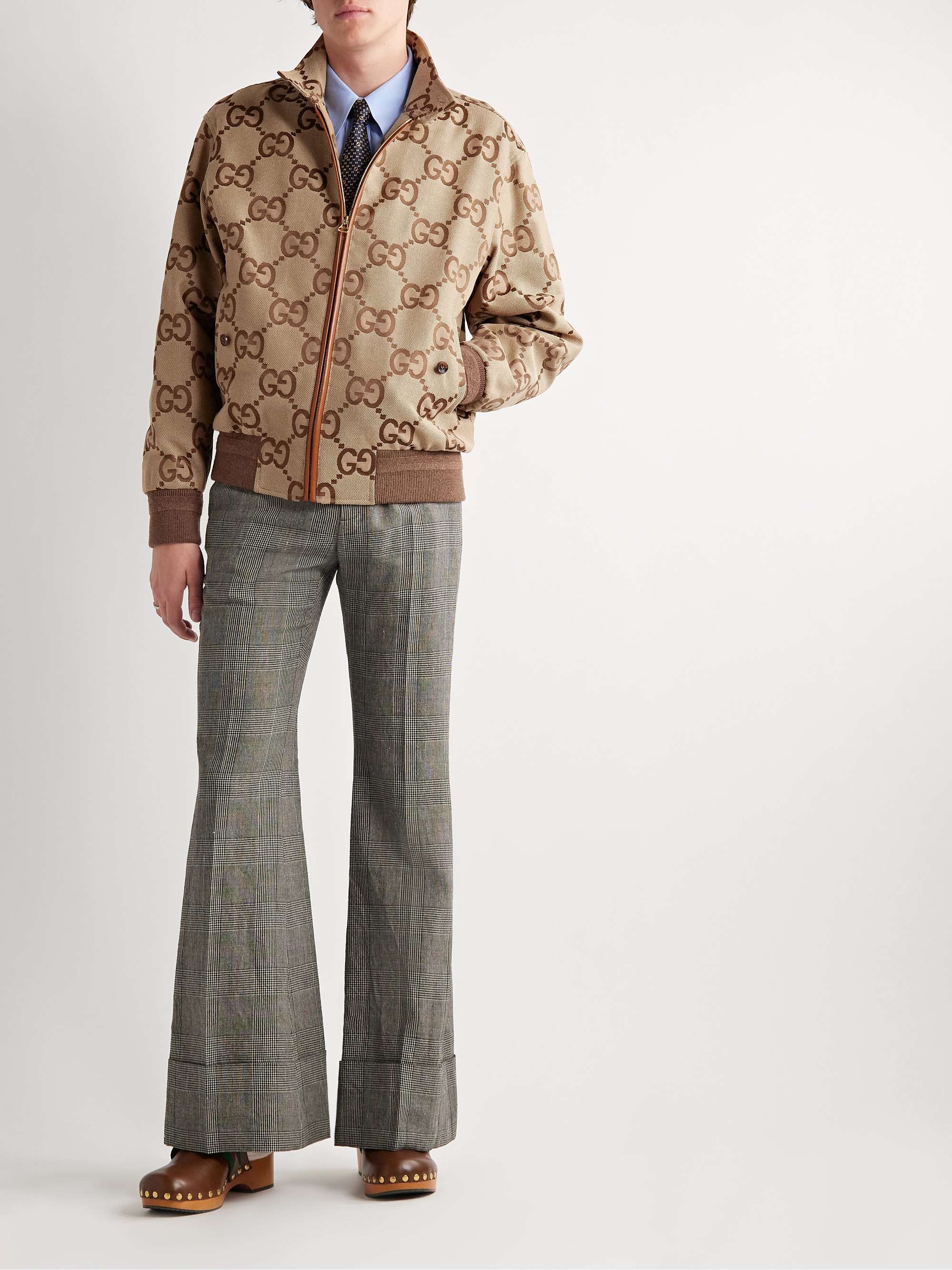 GUCCI Logo-Jacquard Leather-Trimmed Cotton-Blend Canvas Bomber Jacket for  Men | MR PORTER