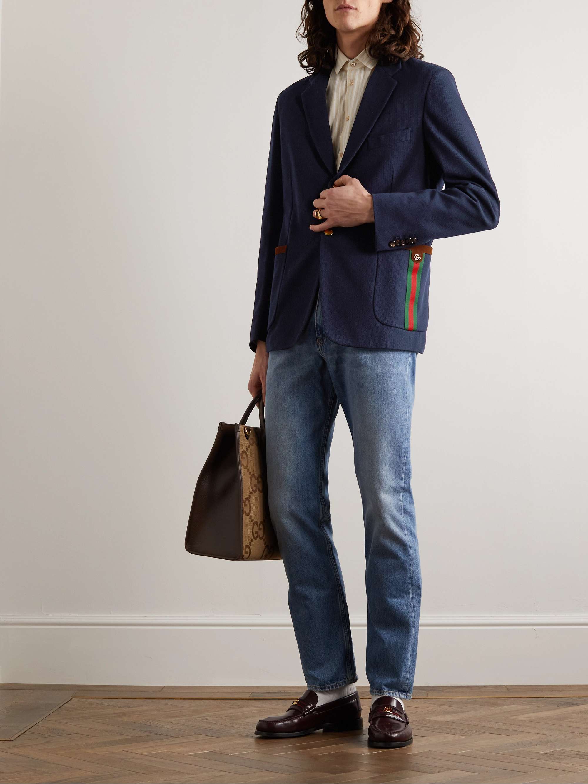GUCCI Palma Grosgrain- and Suede-Trimmed Cotton Blazer for Men | MR PORTER